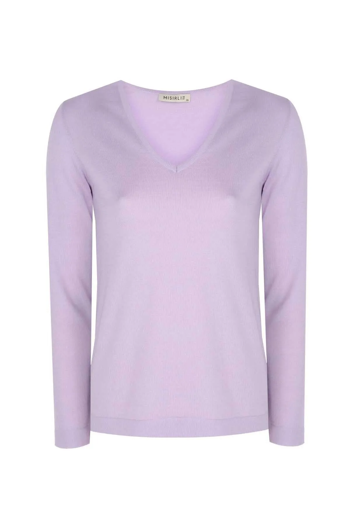 100% Wool Lilac Long Sleeve V Neck Sweater