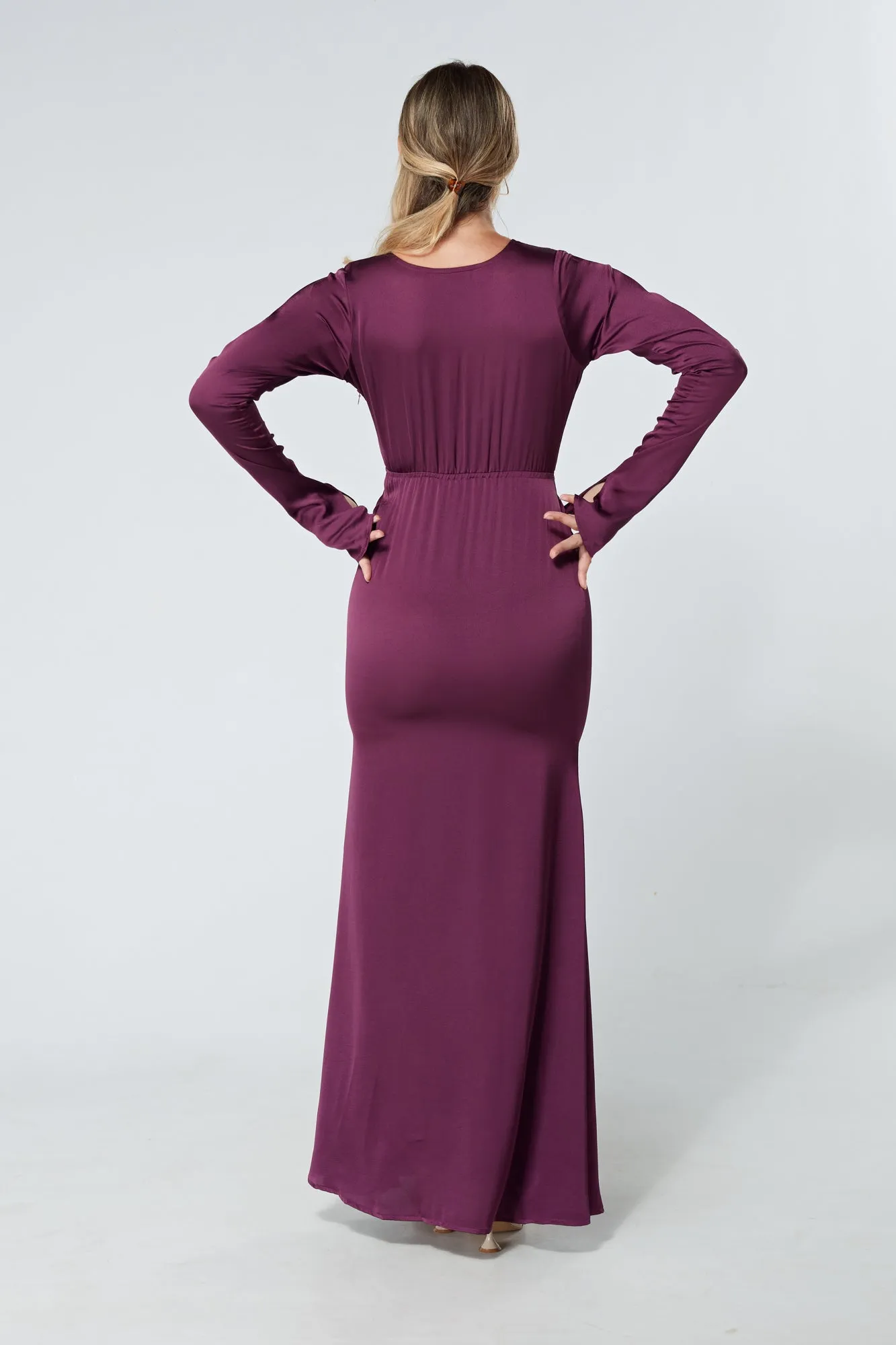 Alessandra Purple Satin-Feel Crepe Maxi Dress