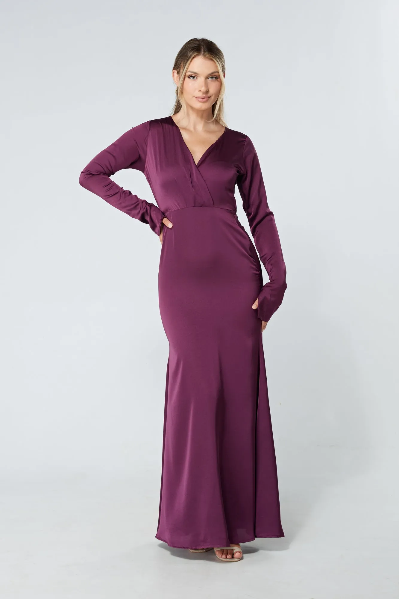 Alessandra Purple Satin-Feel Crepe Maxi Dress