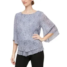 Alex Evenings Women's Printed Metallic Knit Blouse in Lavender Purple, Large