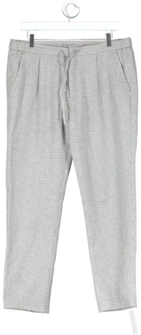 ANGELICO Wool And Cashmere Light Grey Houndstooth Drawstring Ames Trousers W34