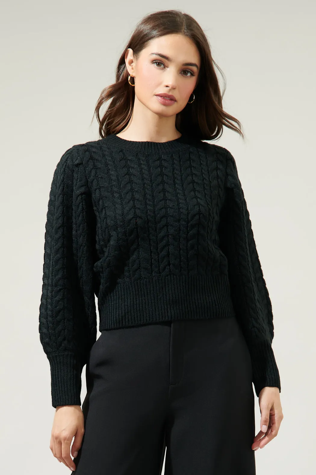 Ashtyn Cable Knit Balloon Sleeve Crop Sweater