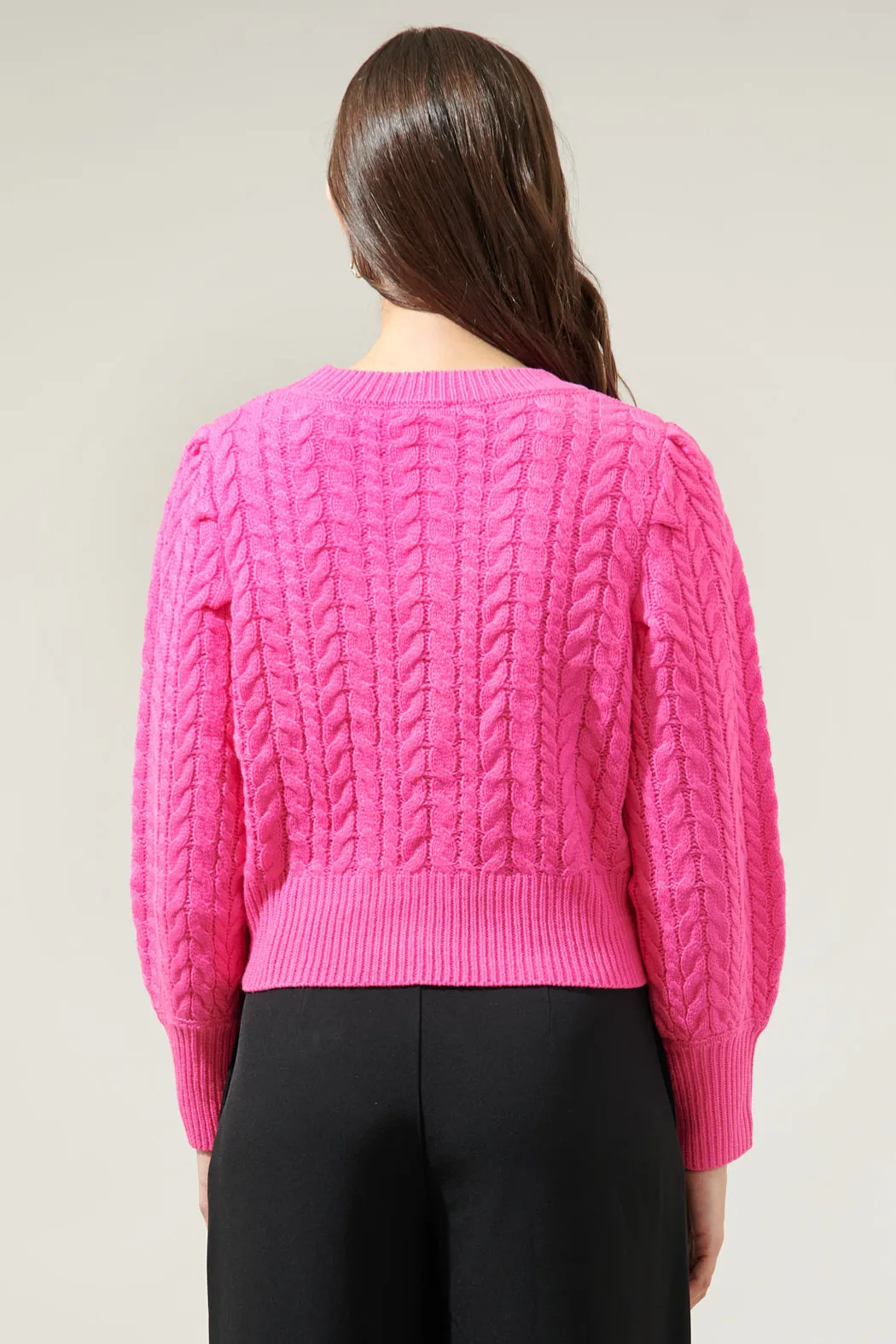 Ashtyn Cable Knit Balloon Sleeve Crop Sweater