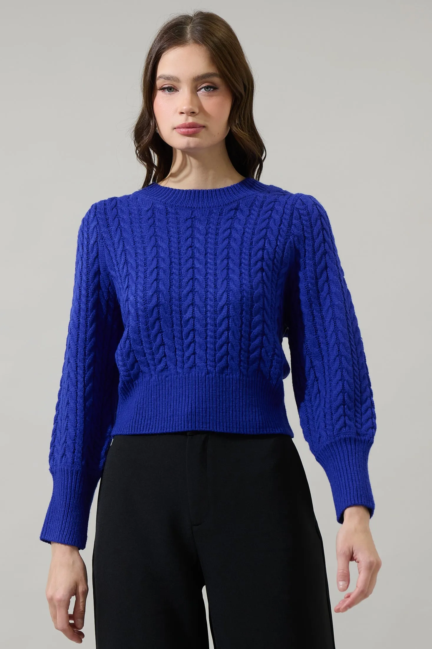 Ashtyn Cable Knit Balloon Sleeve Crop Sweater