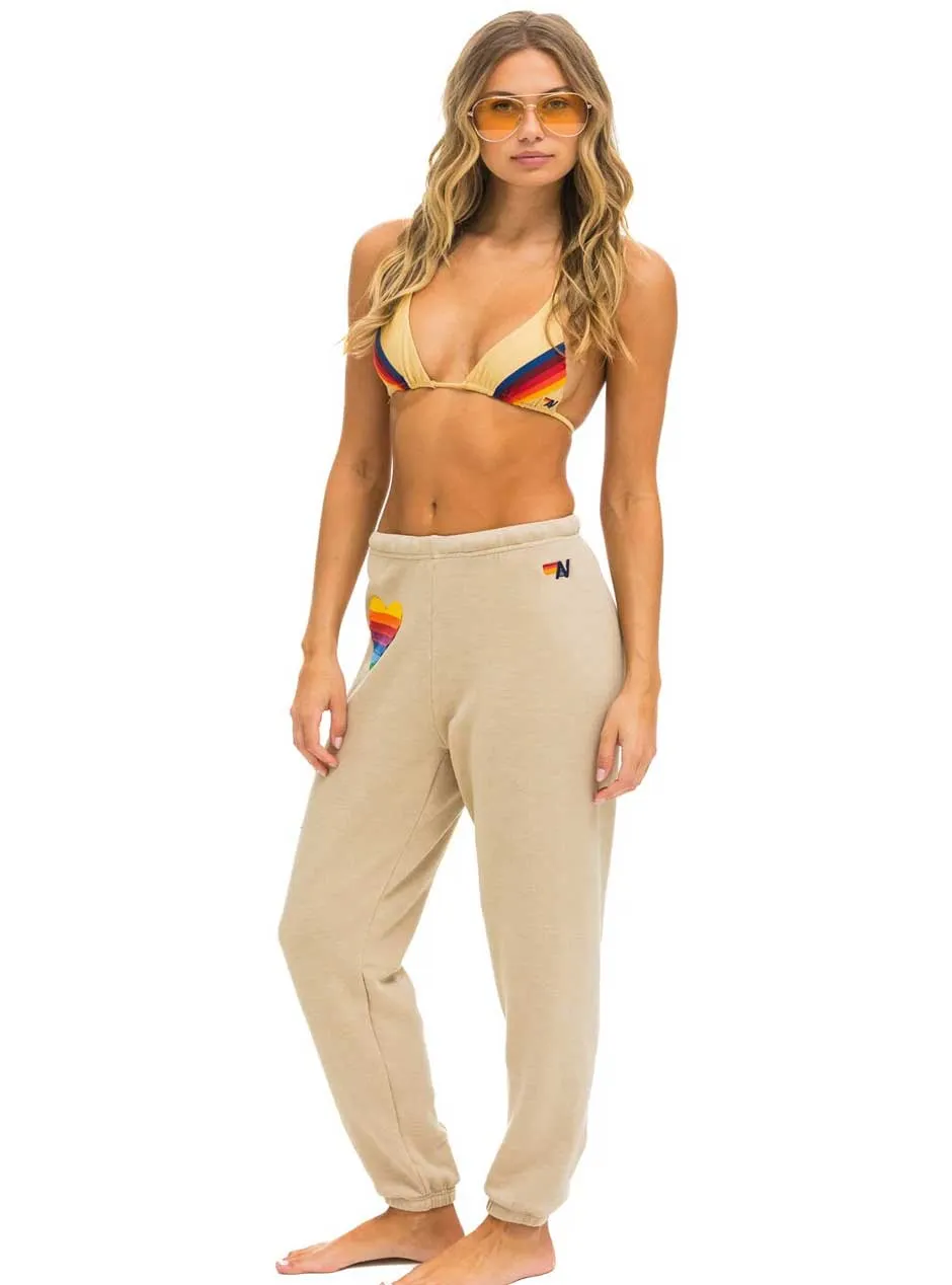 Aviator Nation Women's Rainbow Heart Stitch Sweatpants - Sand Tan