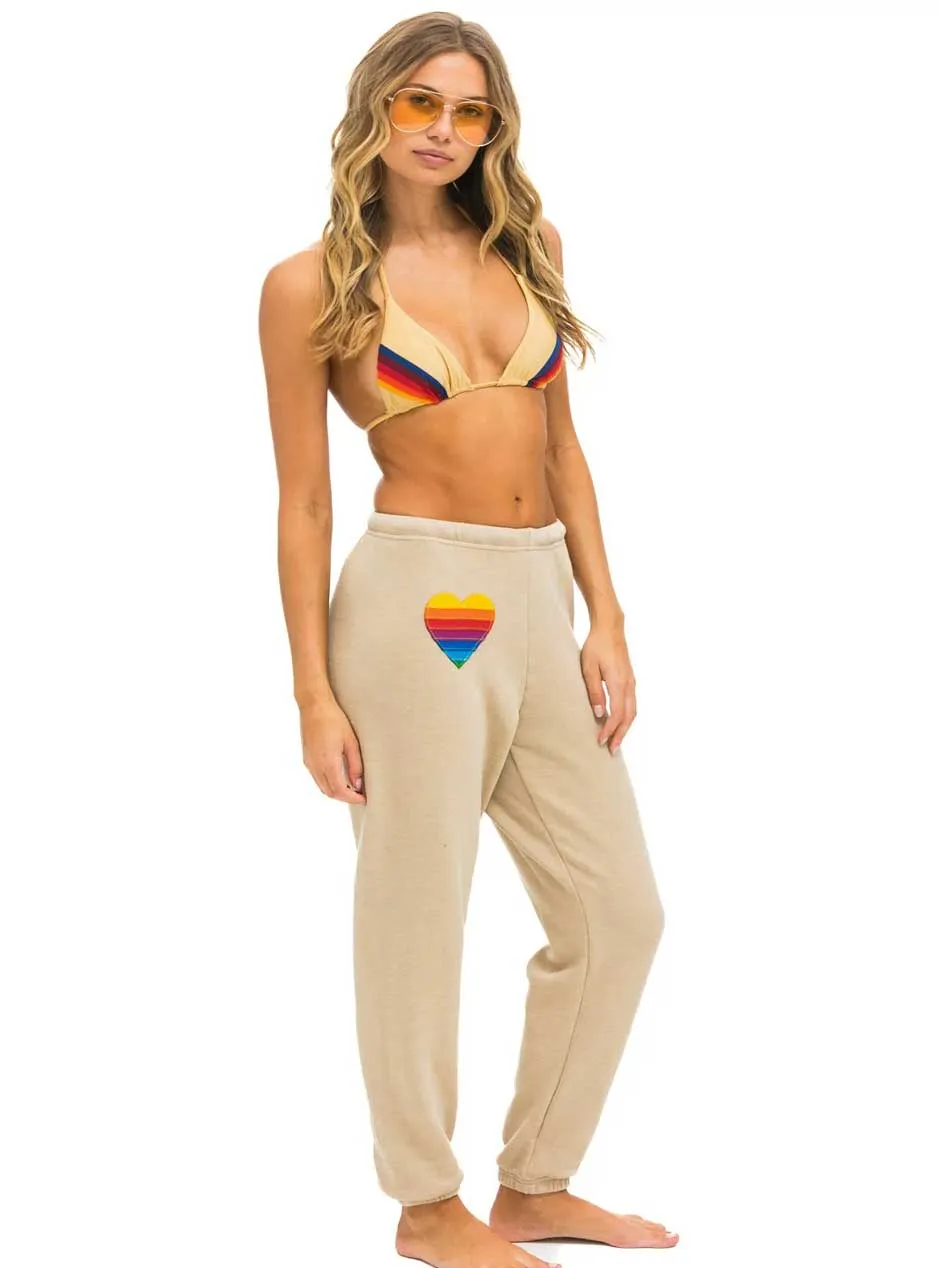 Aviator Nation Women's Rainbow Heart Stitch Sweatpants - Sand Tan