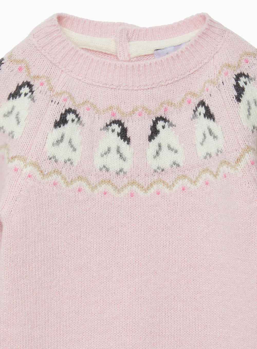 Baby Penguin Fair Isle All-in-One in Pale Pink