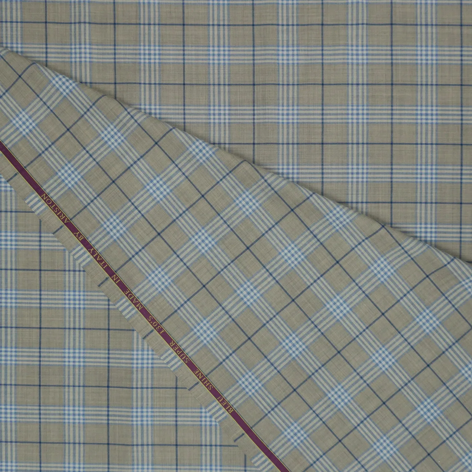 Beige and Blue Tartan Super 130's Blue Shine Blend Ariston Fabric