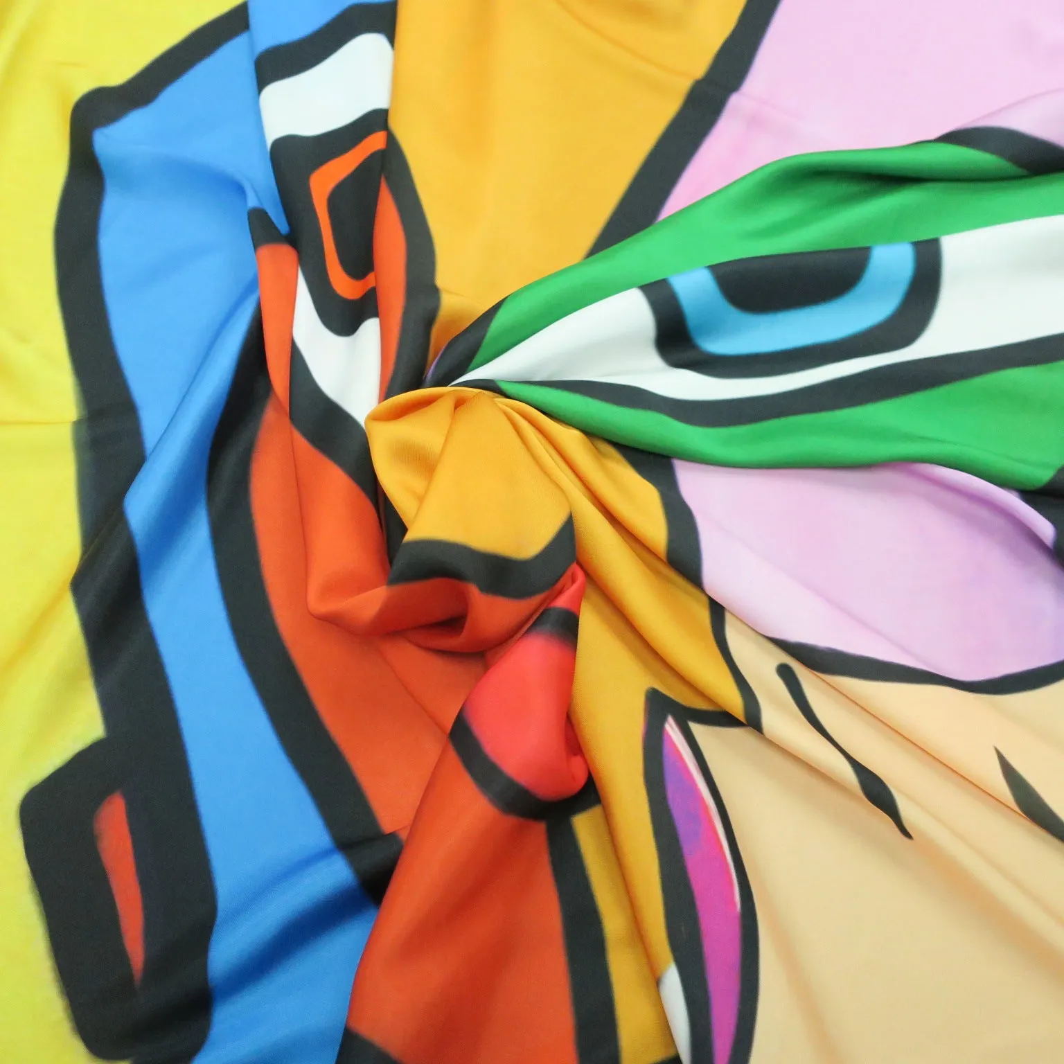 Big Vector Faces Multicolored Crepe Polyester Fabric