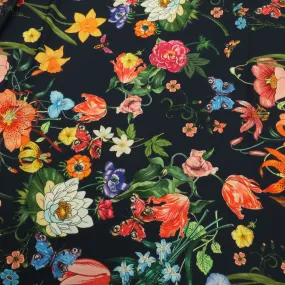 Black Background with Multicolored Floral Printed Fabric