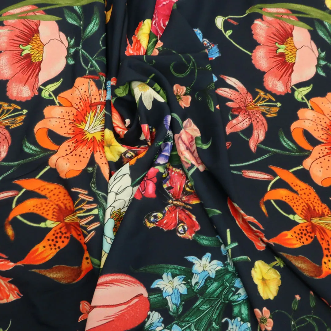 Black Background with Multicolored Floral Printed Fabric