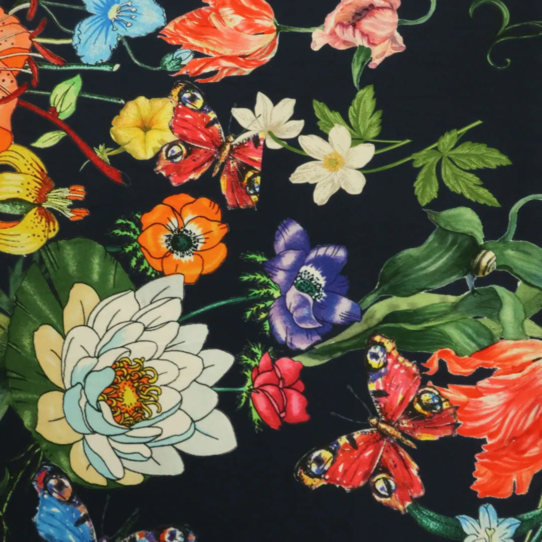 Black Background with Multicolored Floral Printed Fabric