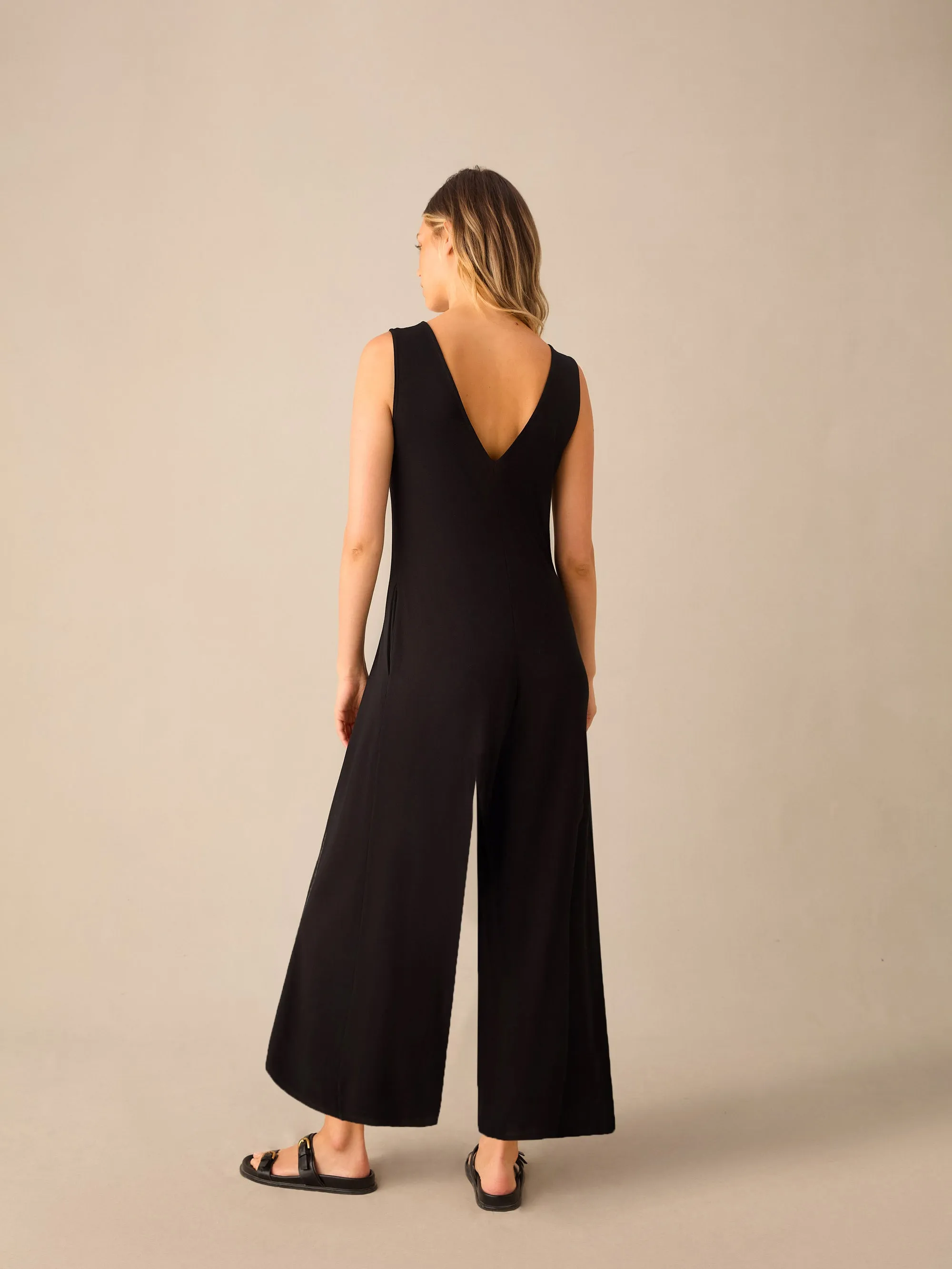 Black Jersey V-Neck Jumpsuit