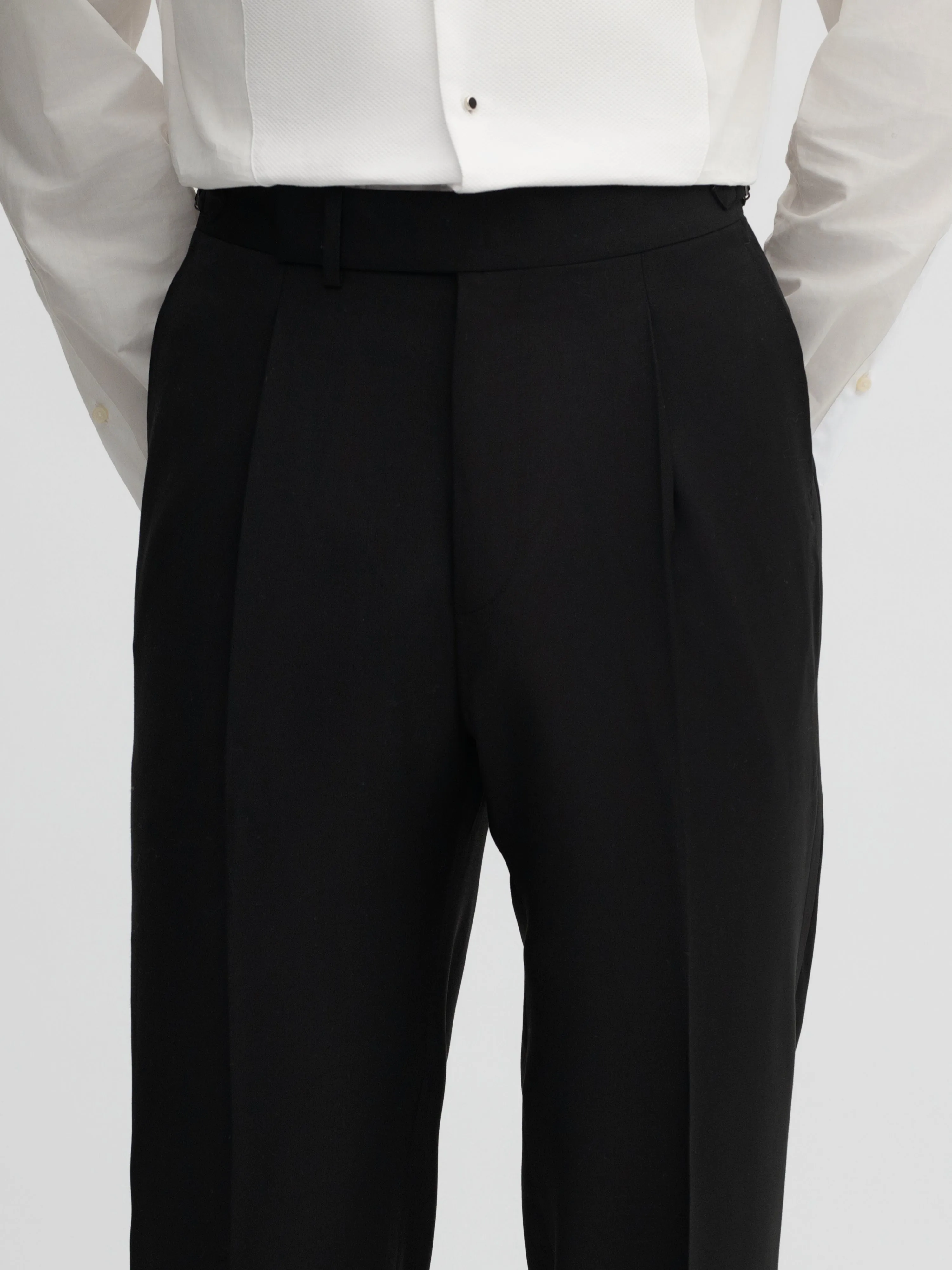 Black S130 Wool Tuxedo Trousers