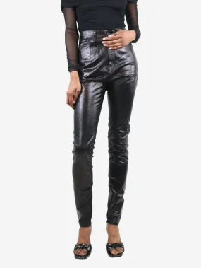 Black slim-leg metallic trousers - size UK 8