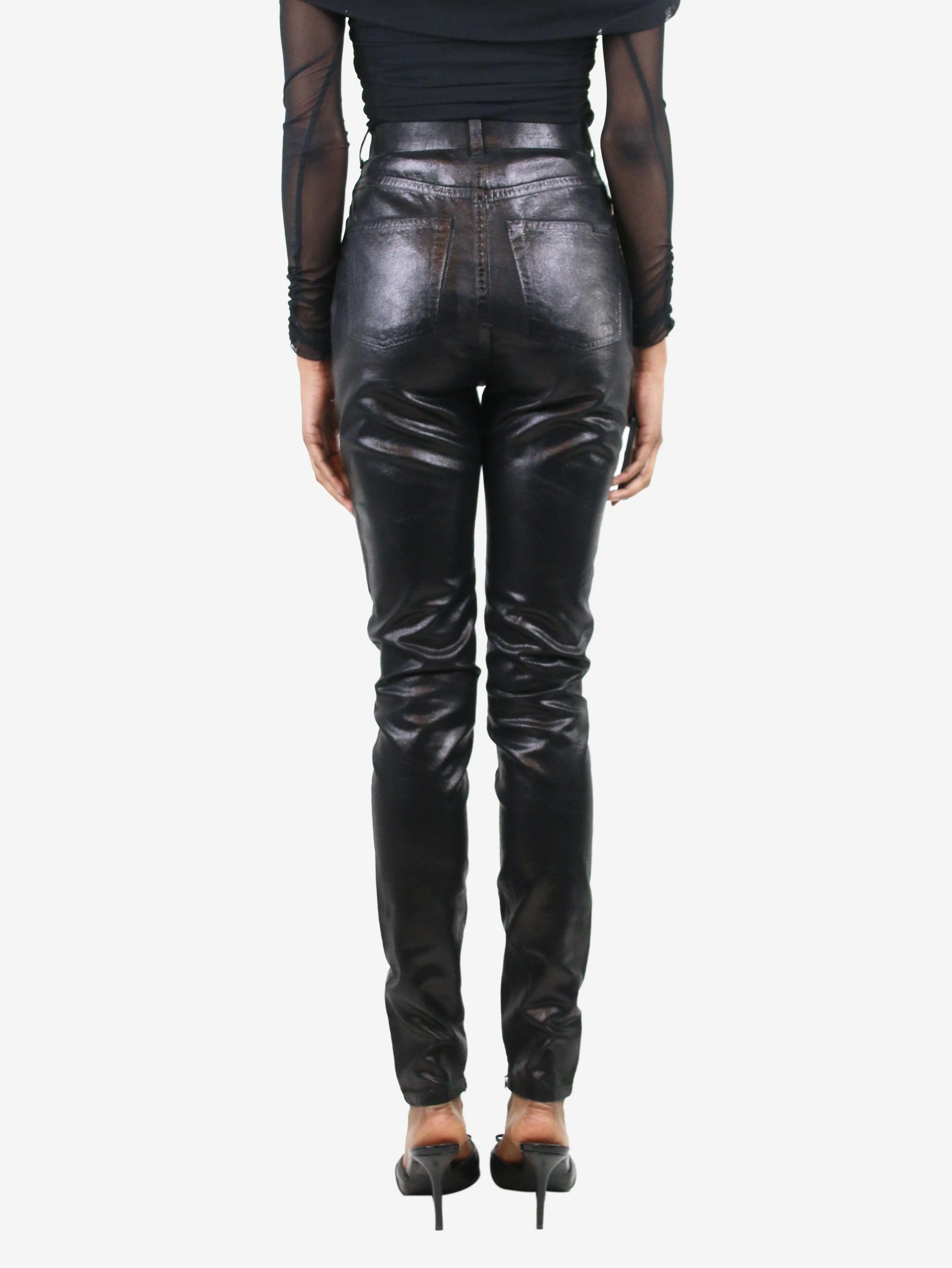 Black slim-leg metallic trousers - size UK 8