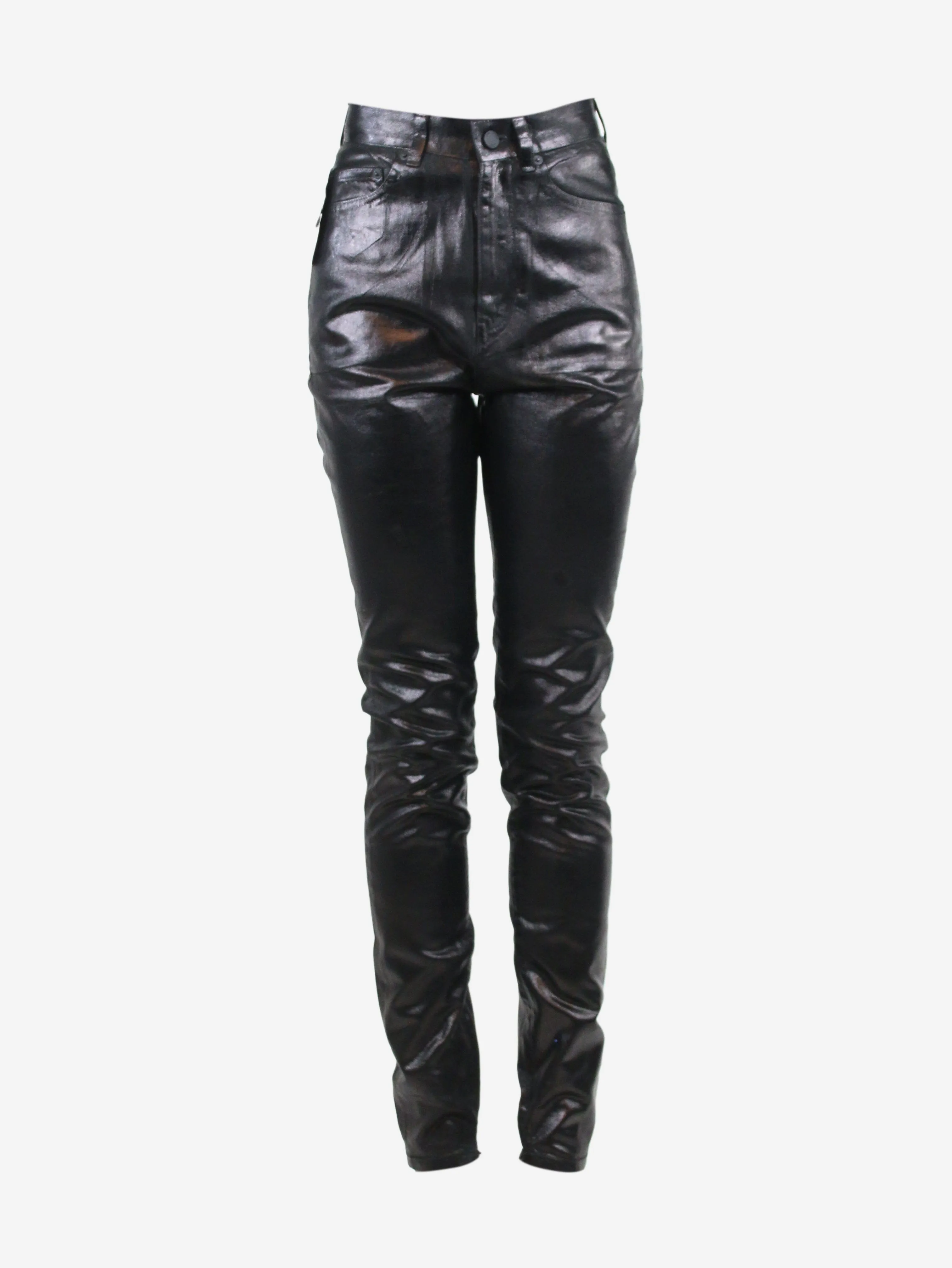 Black slim-leg metallic trousers - size UK 8