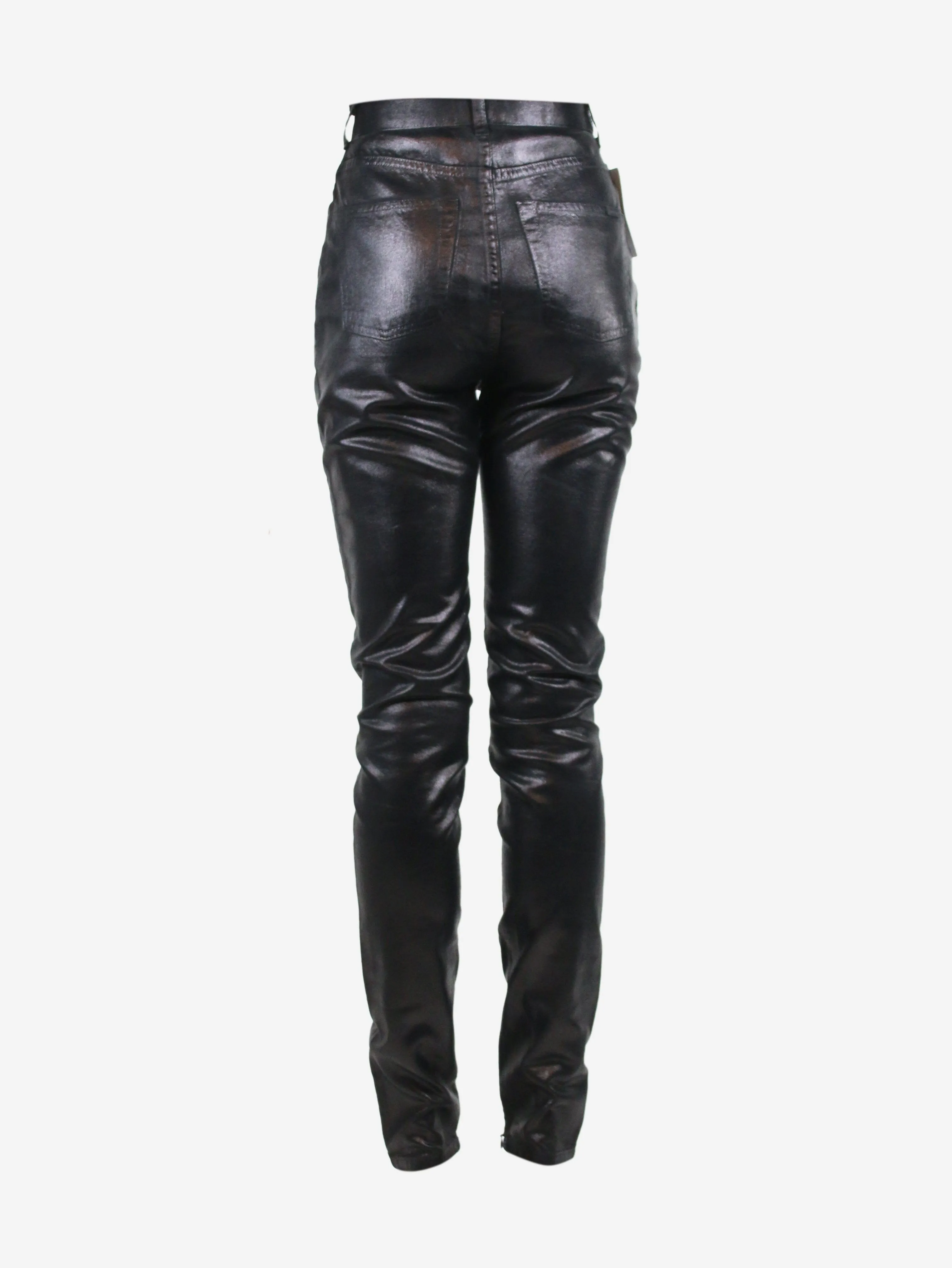 Black slim-leg metallic trousers - size UK 8