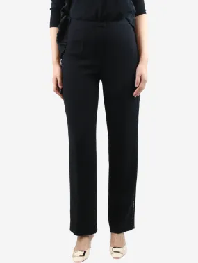 Black striped side straight-leg trousers - size UK 12