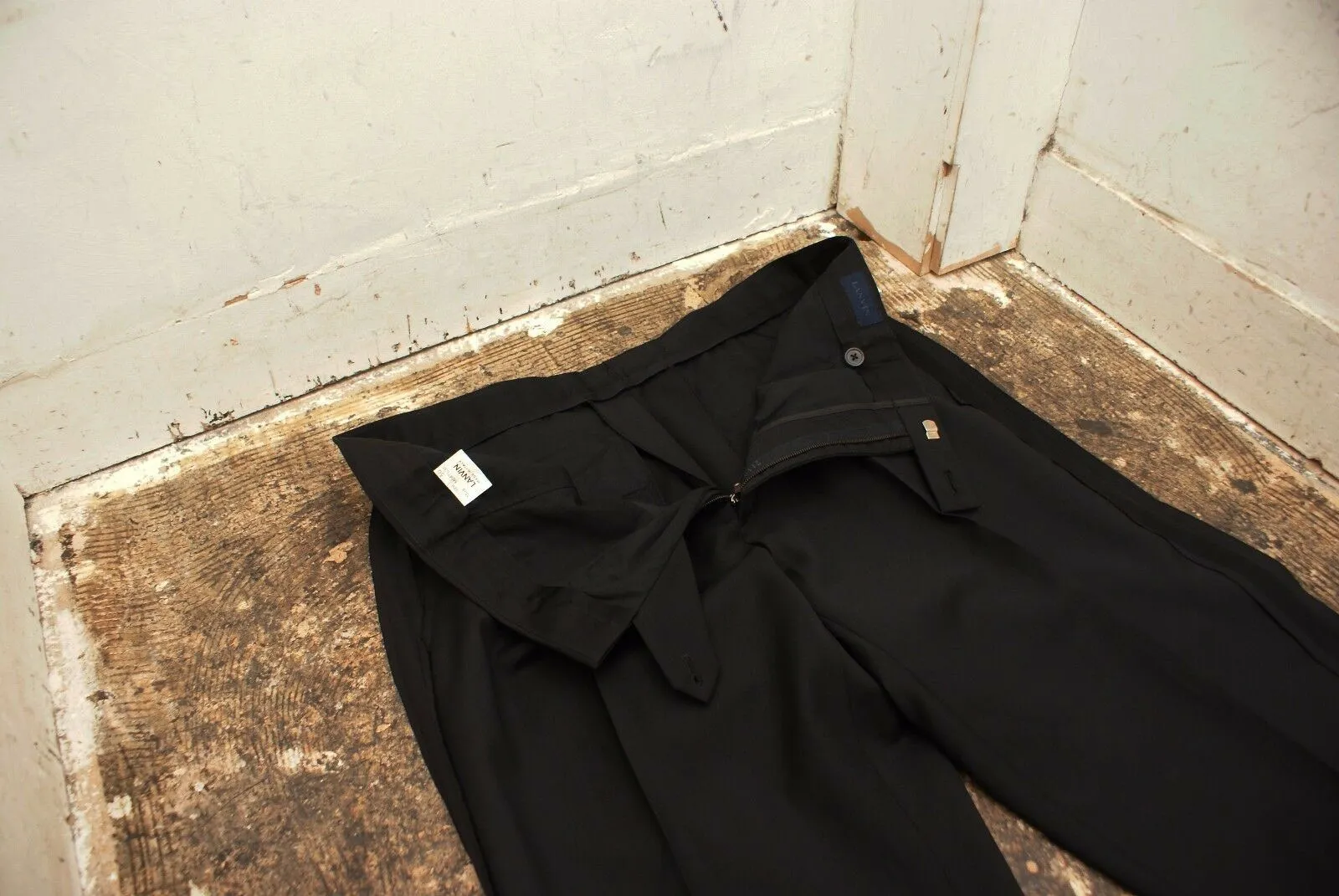 Black Wool Trousers With Gros Grain Raw Edge Seam Detail