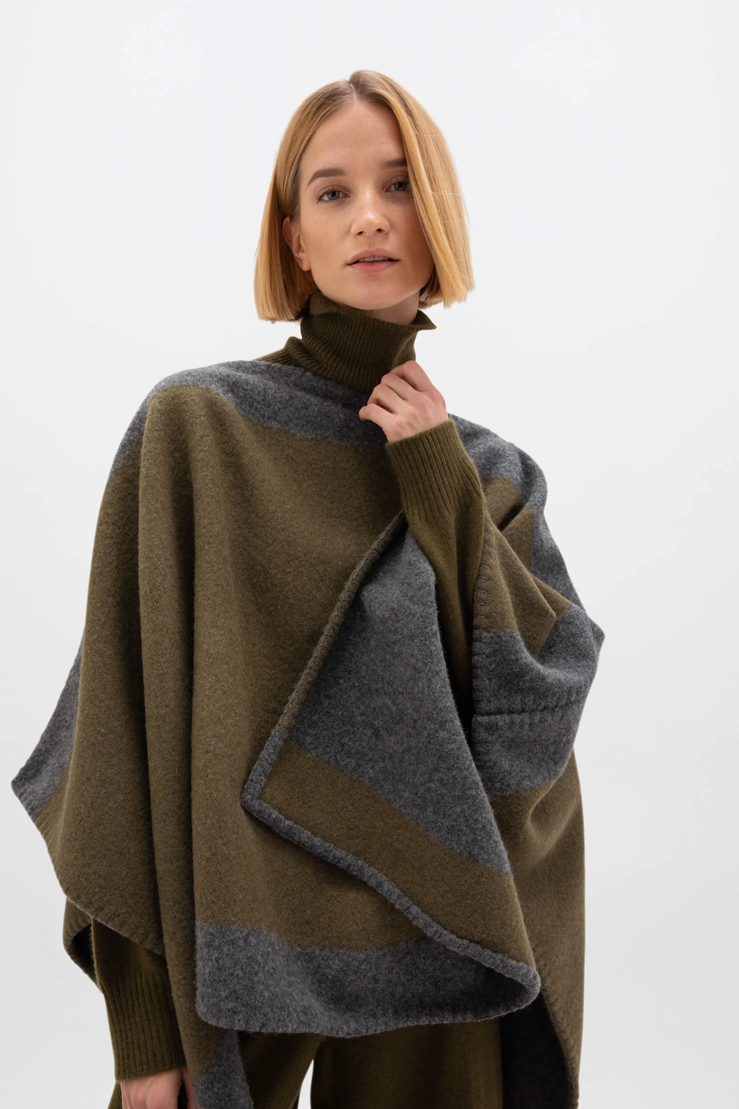 Blanket Stitched Boat Neck Poncho