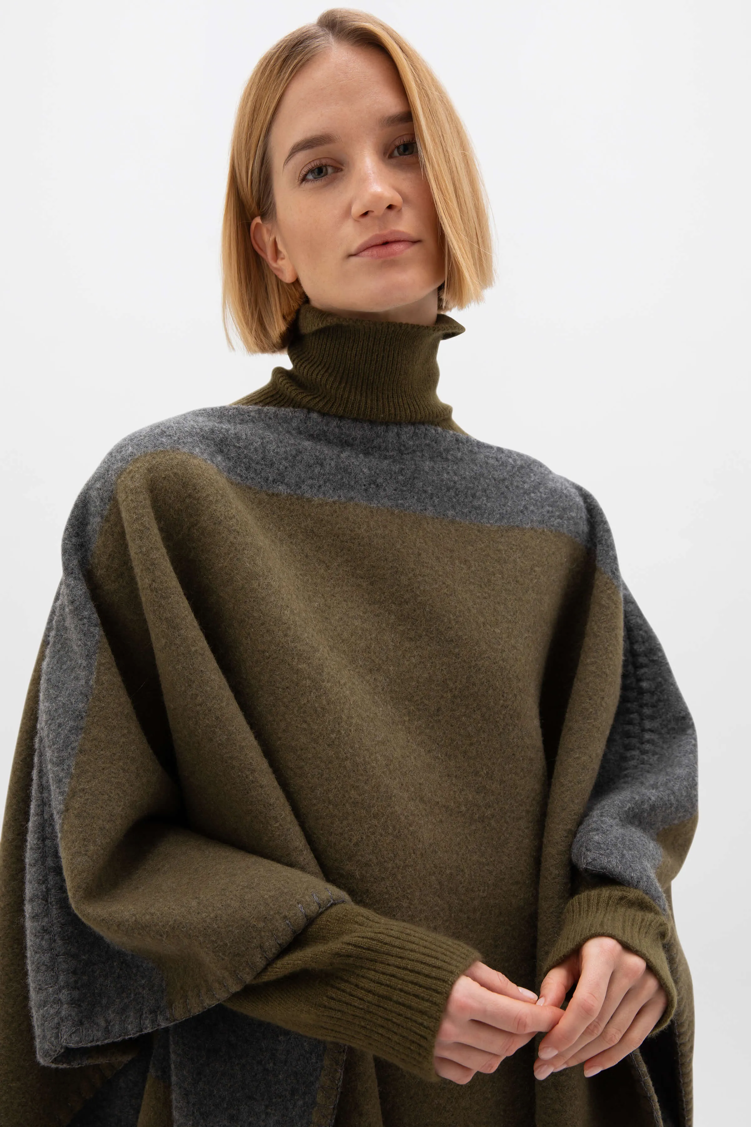 Blanket Stitched Boat Neck Poncho