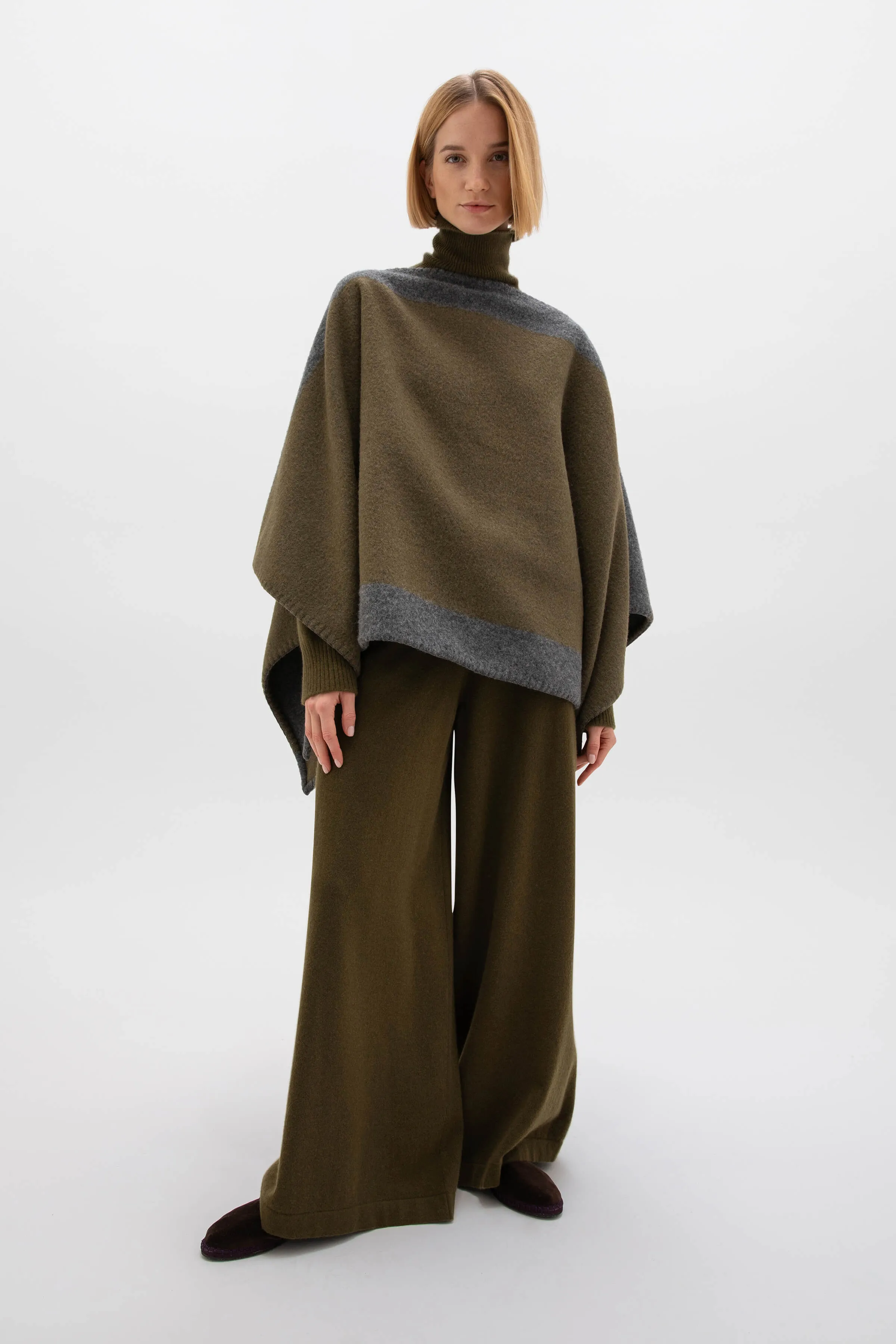 Blanket Stitched Boat Neck Poncho