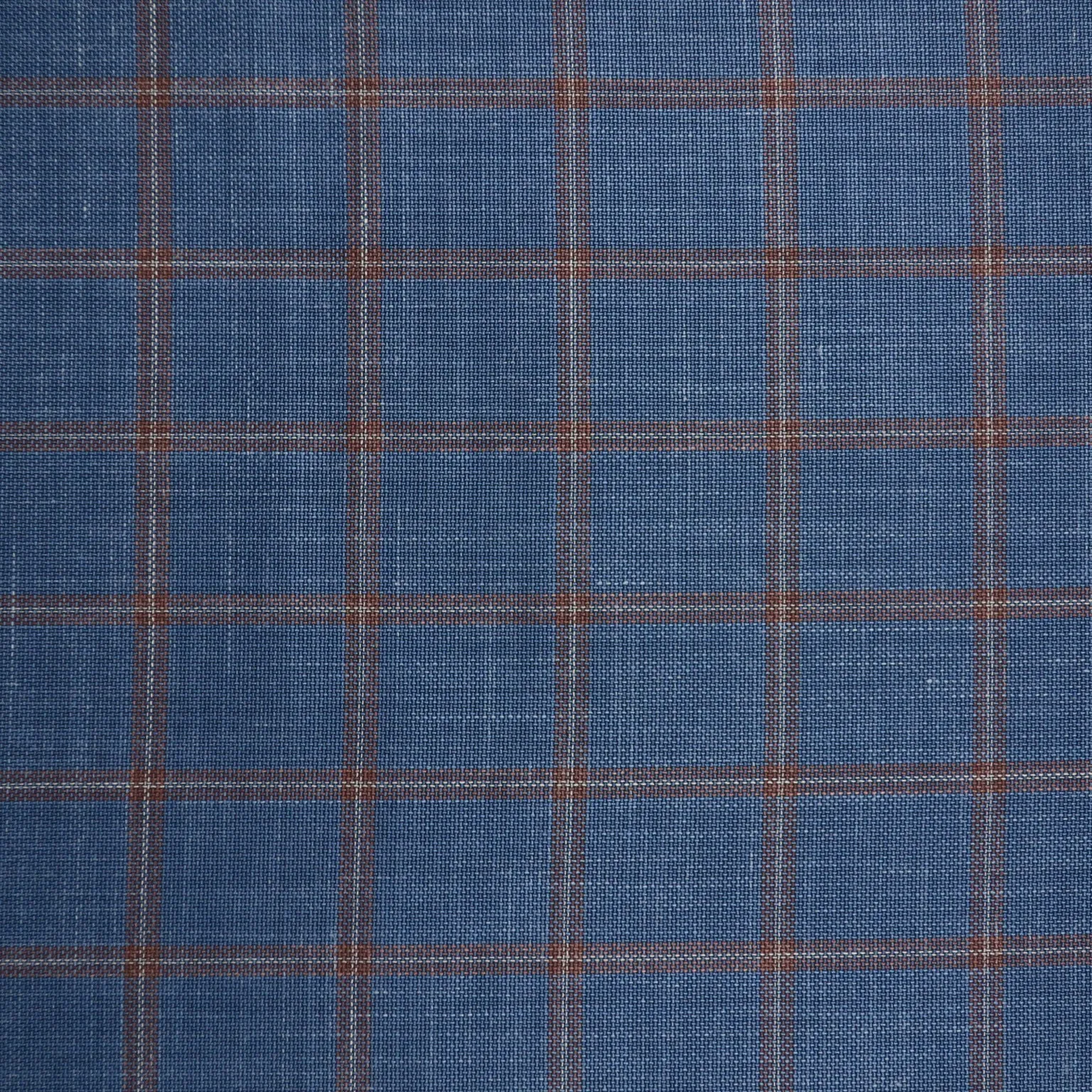 Blue and Burnt Orange Windowpane Ariston Wool, Silk and Linen Blend Fabric