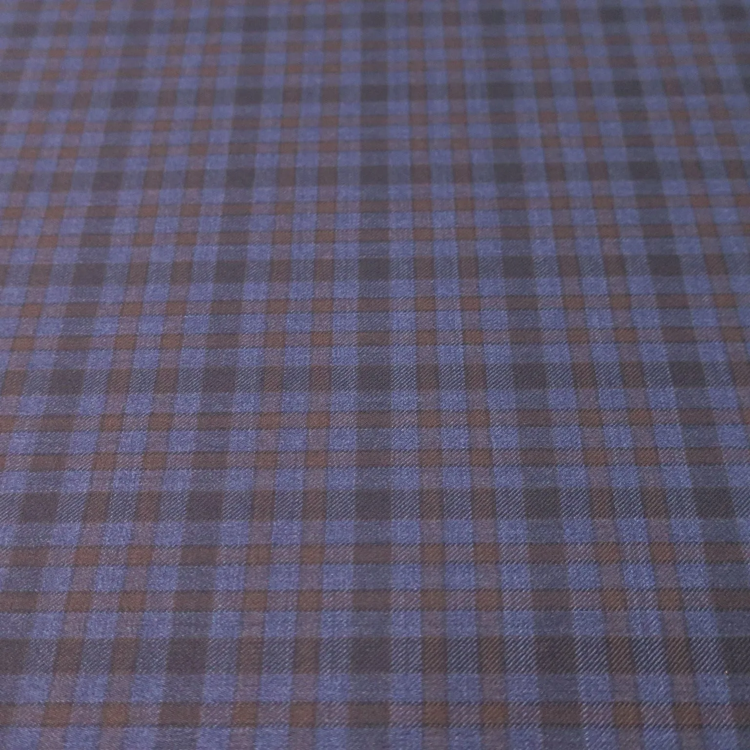 Blue and Coffee Check Superfine Wool Loro Piana Fabric