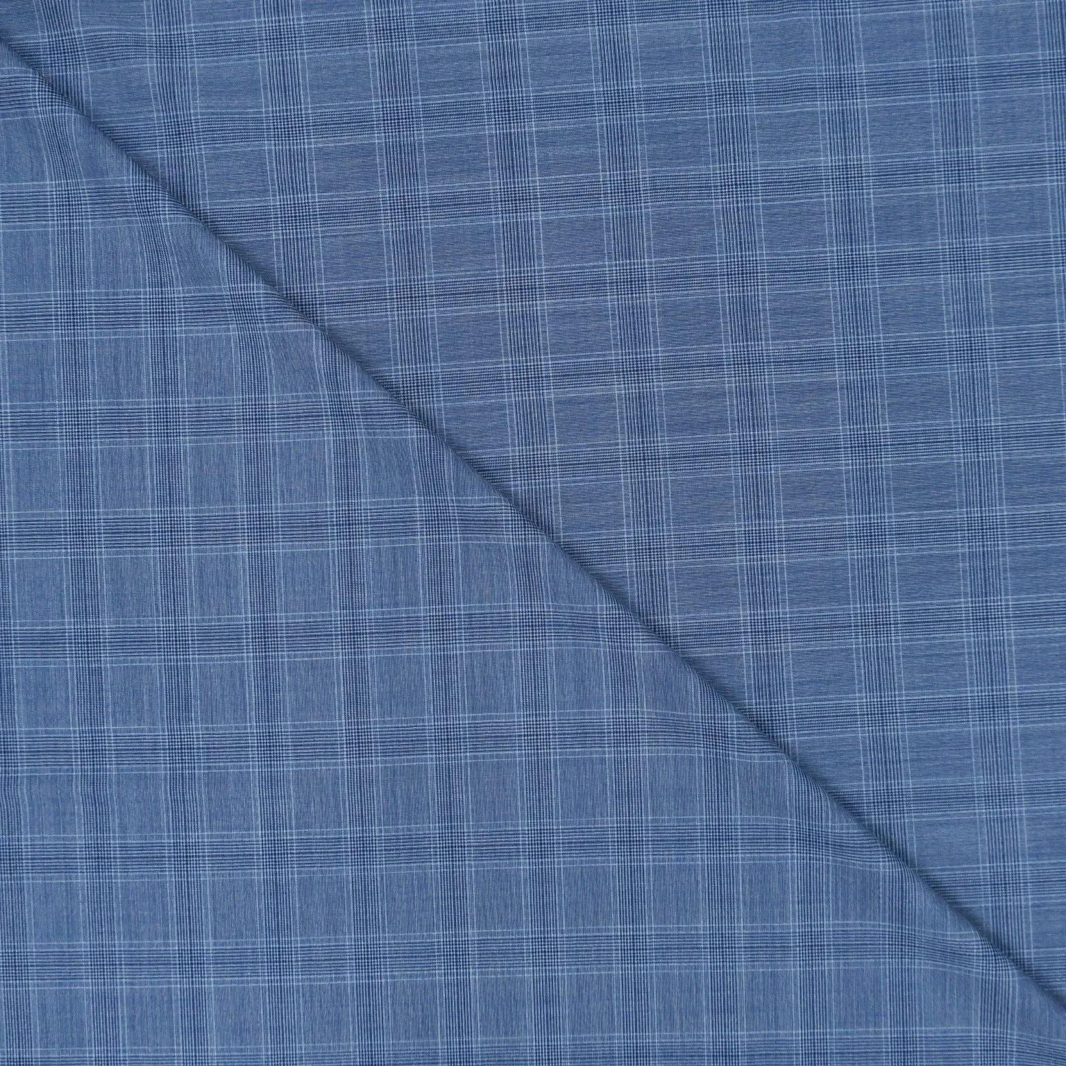 Blue and White Tartan Bleu Shine Super 130's  Ariston Fabric