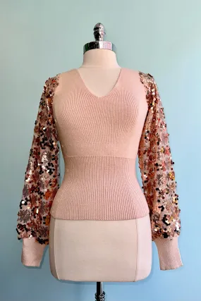 Blush Sequin Sleeve Sweater