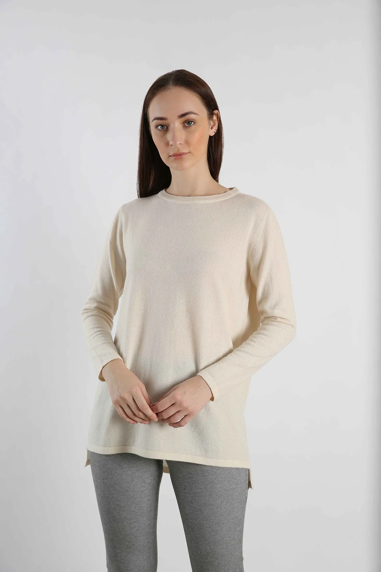 Boat Neck Pure Cashmere Sweater - Ivory