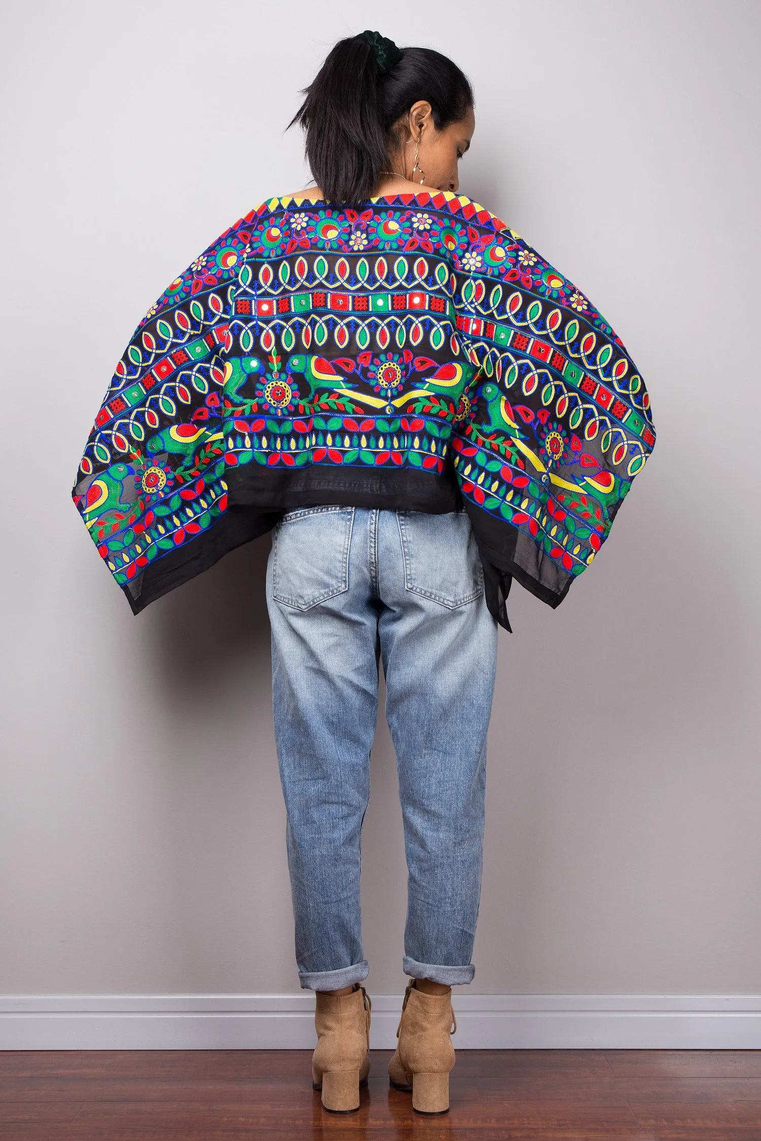 Boho poncho top with embroidery