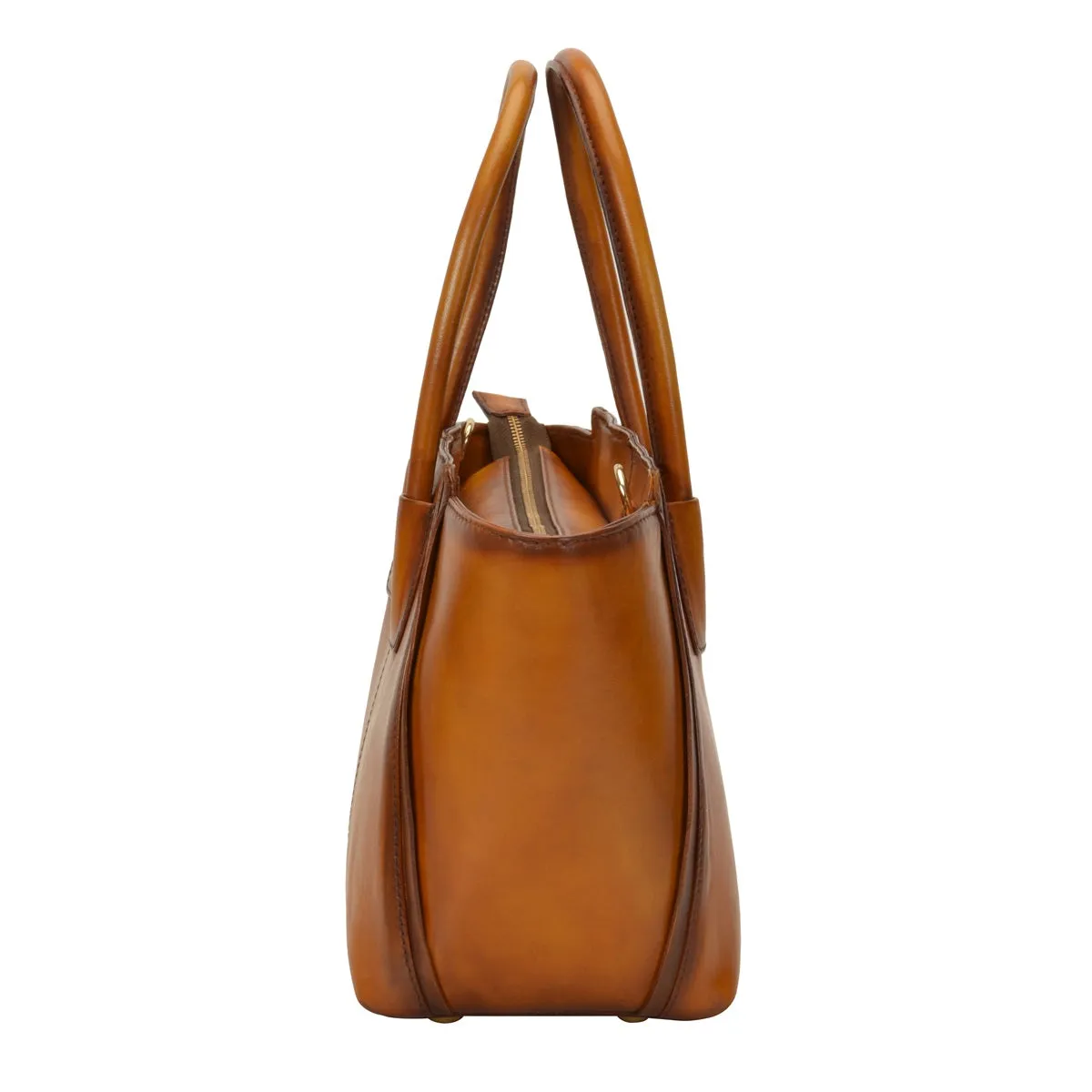 Brune & Bareskin Hand Painted Burnished Tan Leather Medium Hand Bag/Satchel For Women