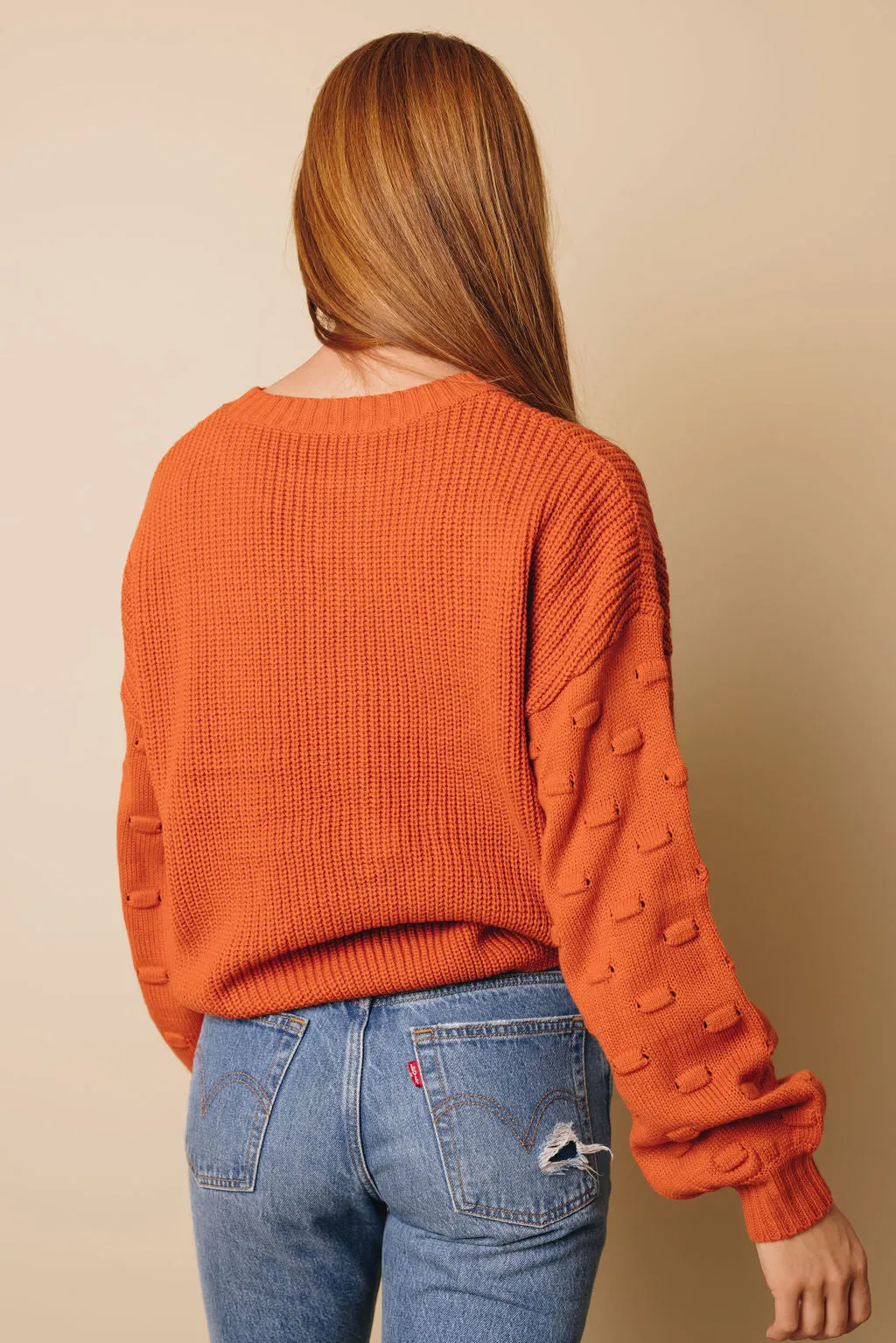 Bubble Sleeve Cropped Knit Sweater