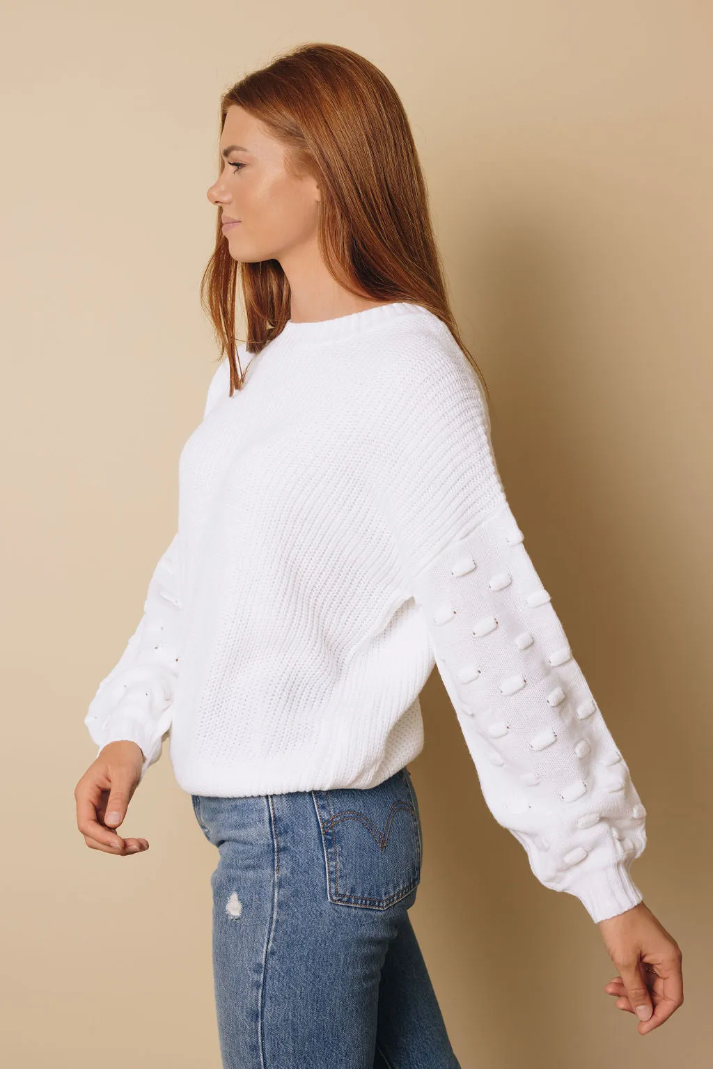 Bubble Sleeve Cropped Knit Sweater