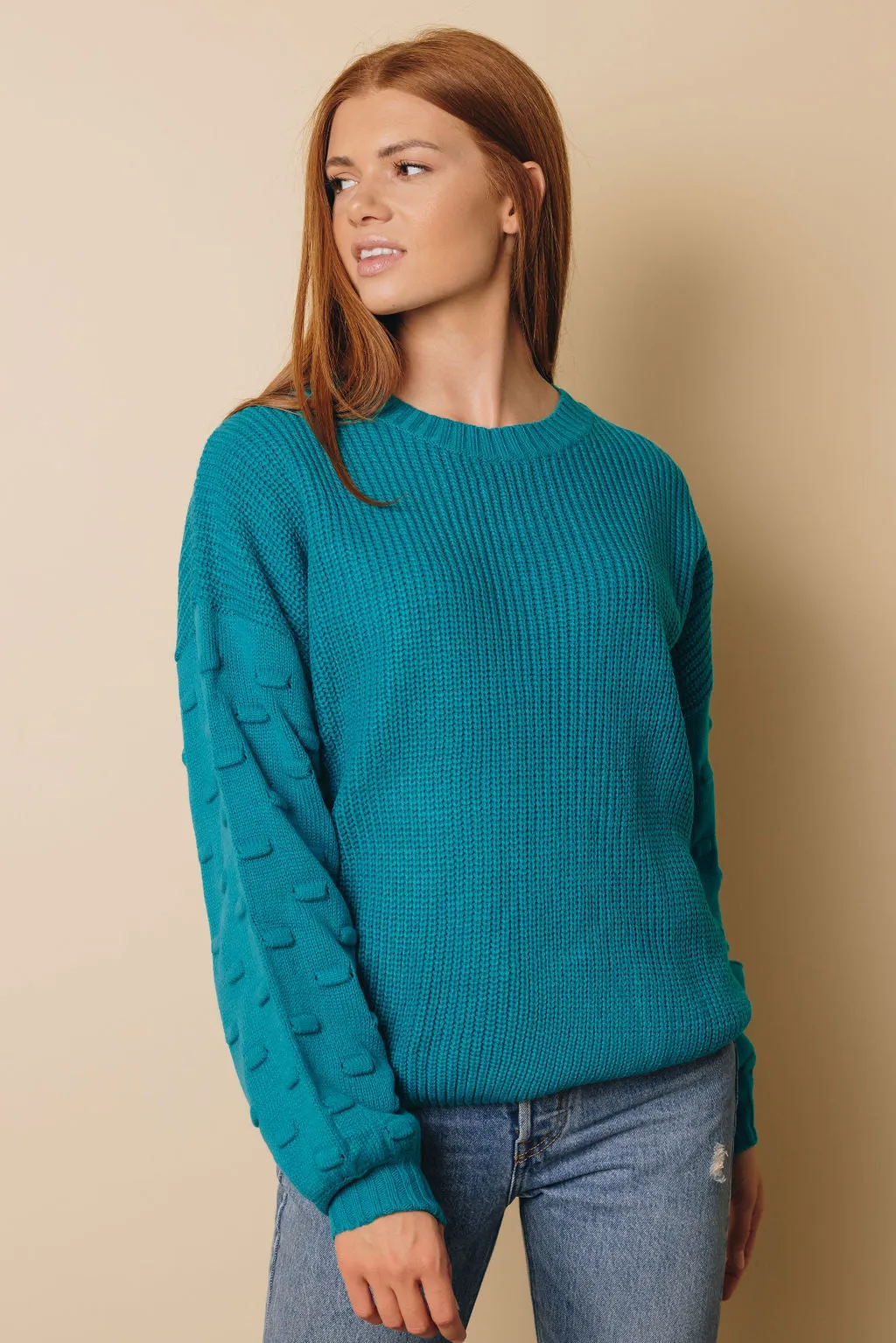 Bubble Sleeve Cropped Knit Sweater