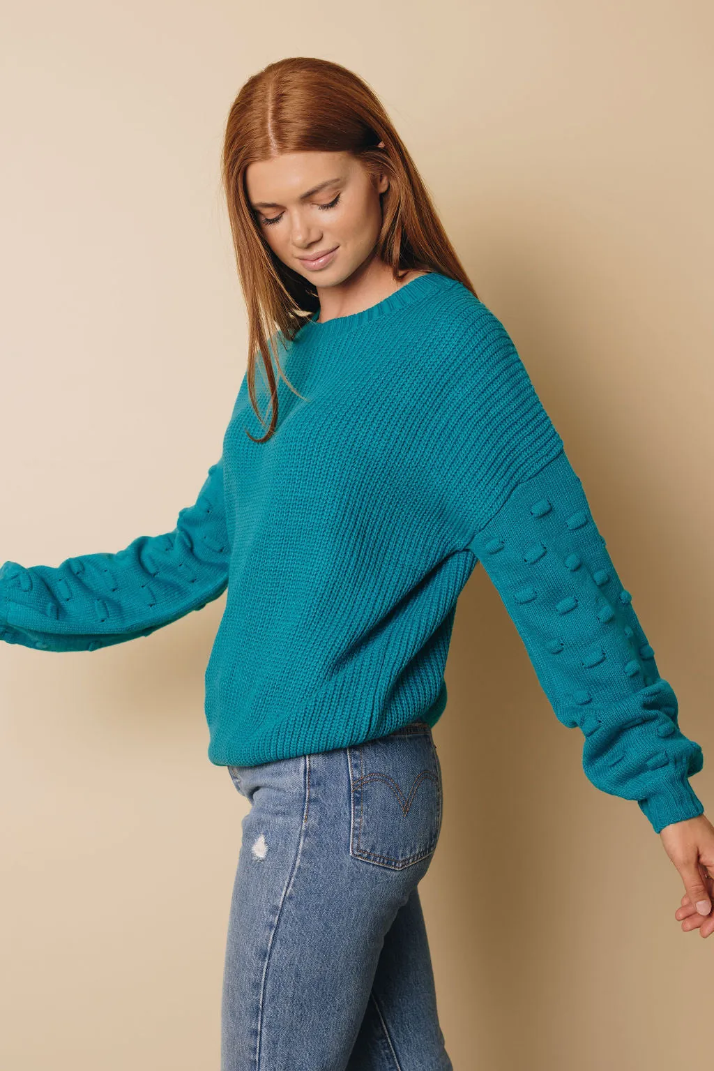 Bubble Sleeve Cropped Knit Sweater