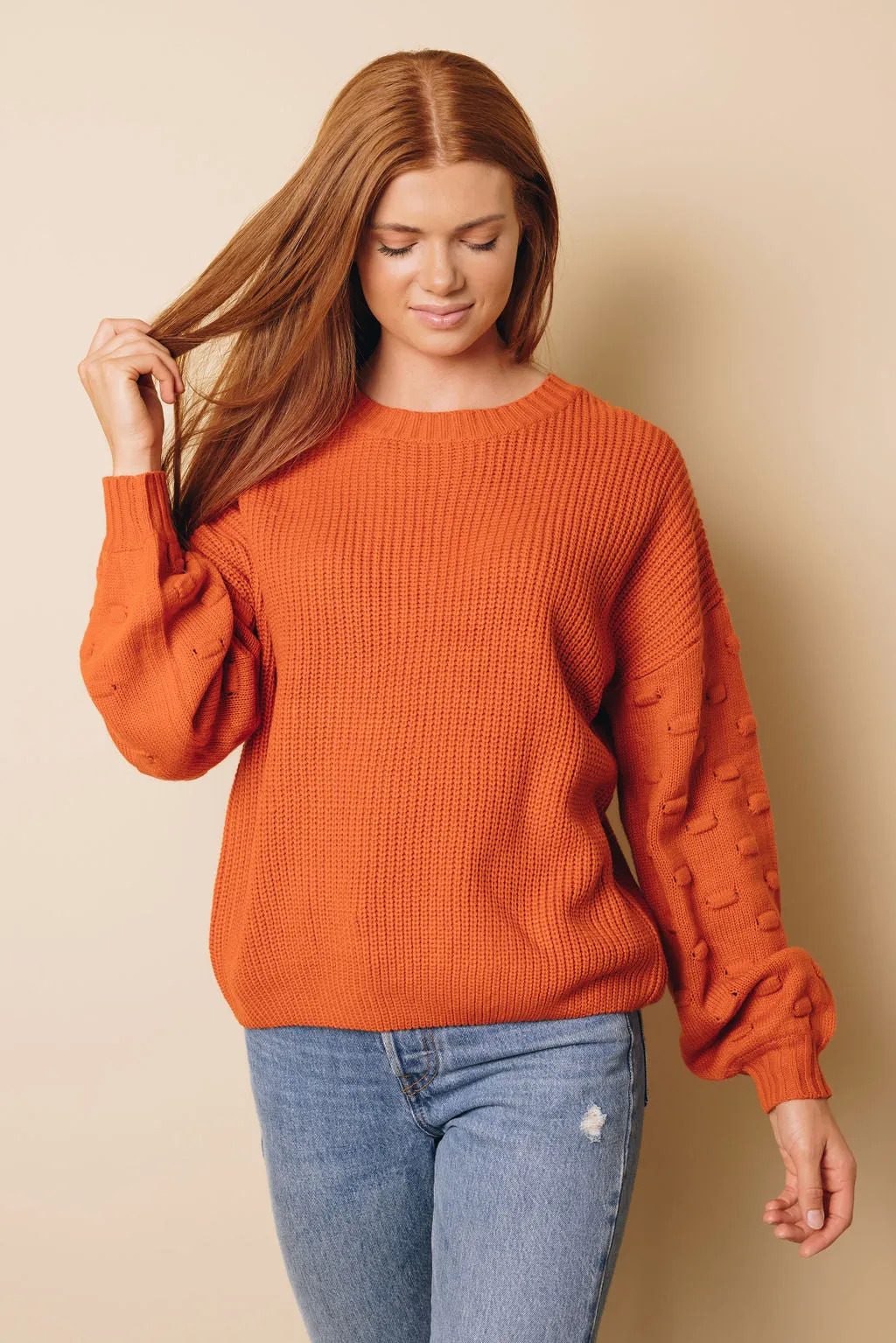 Bubble Sleeve Cropped Knit Sweater