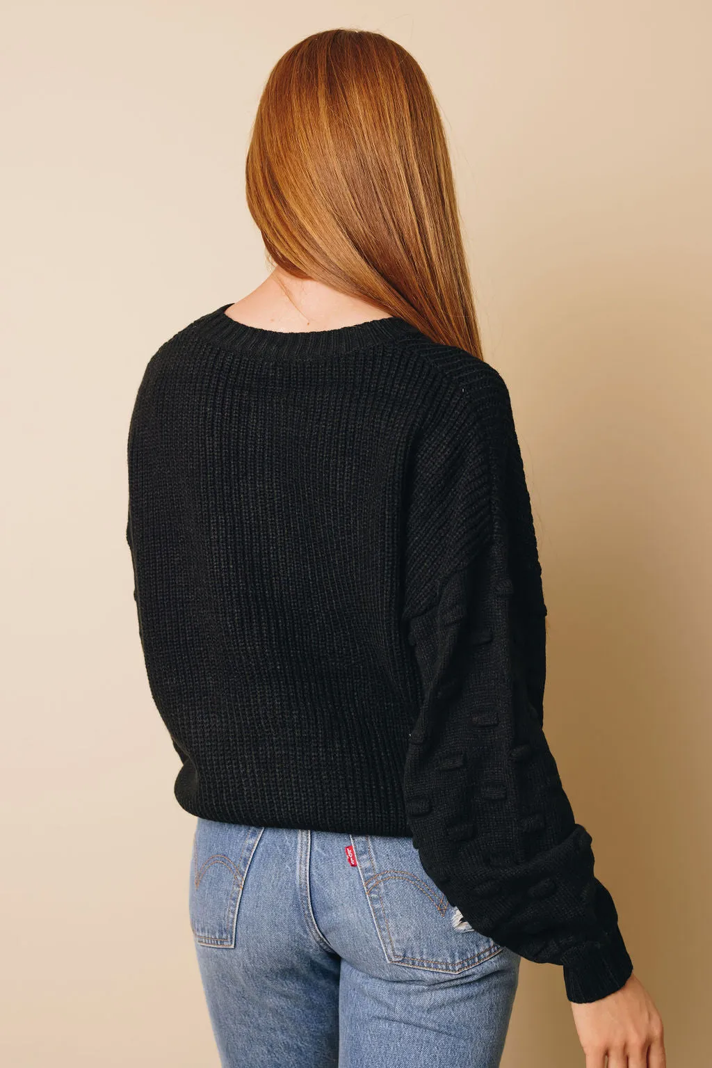 Bubble Sleeve Cropped Knit Sweater