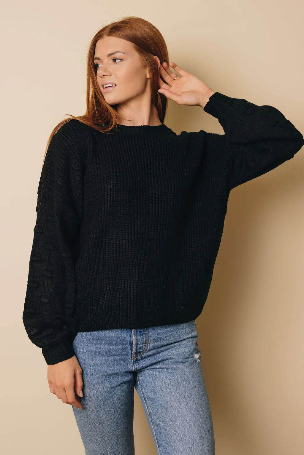 Bubble Sleeve Cropped Knit Sweater