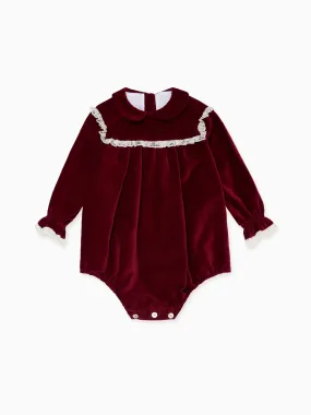 Burgundy Azura Velvet Baby Girl Romper