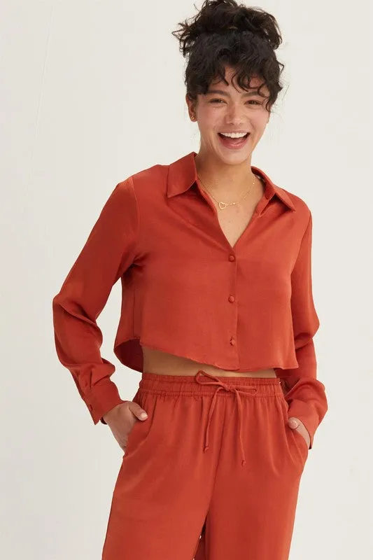 Button-Down Silky Cropped Shirt