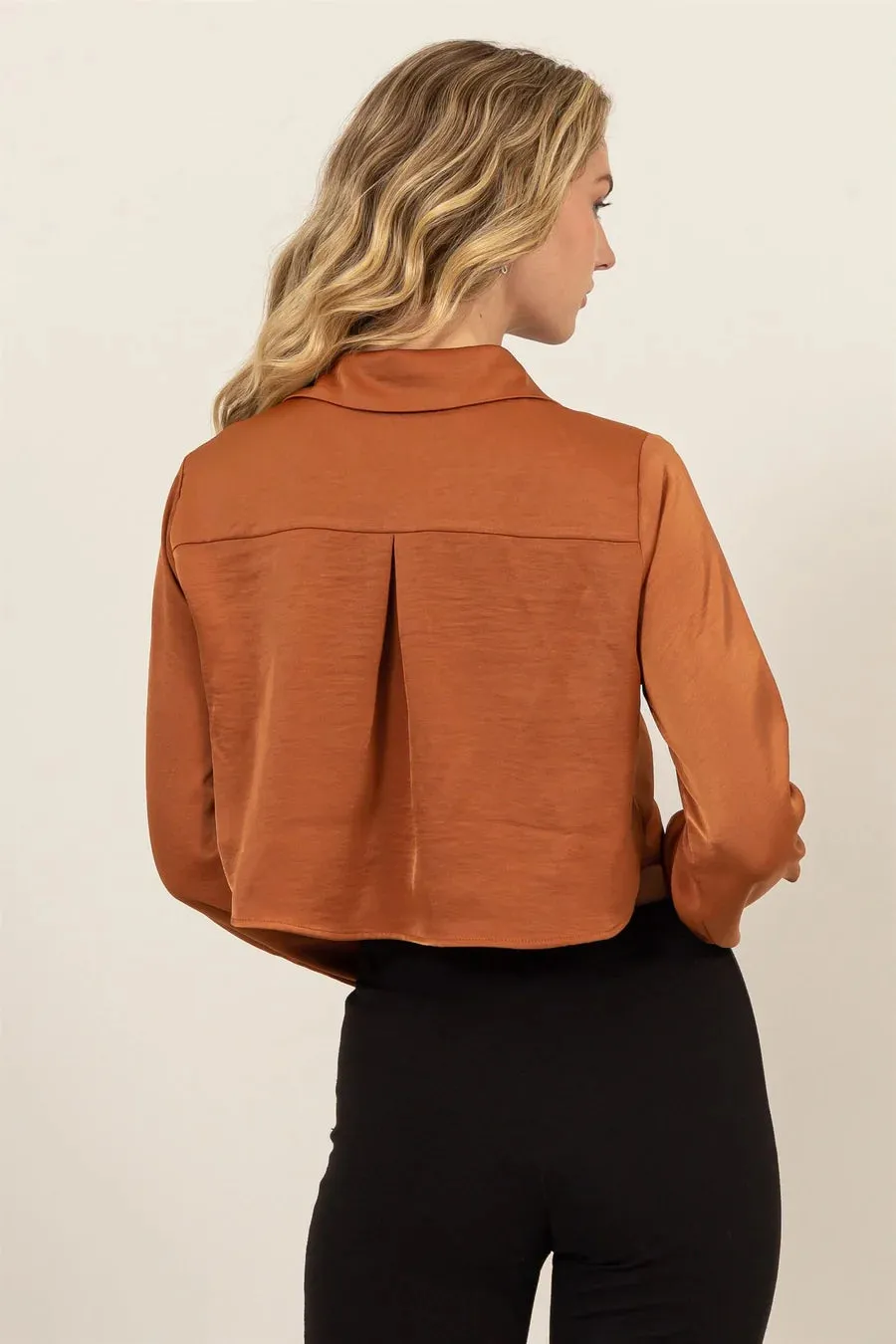 Button-Down Silky Cropped Shirt