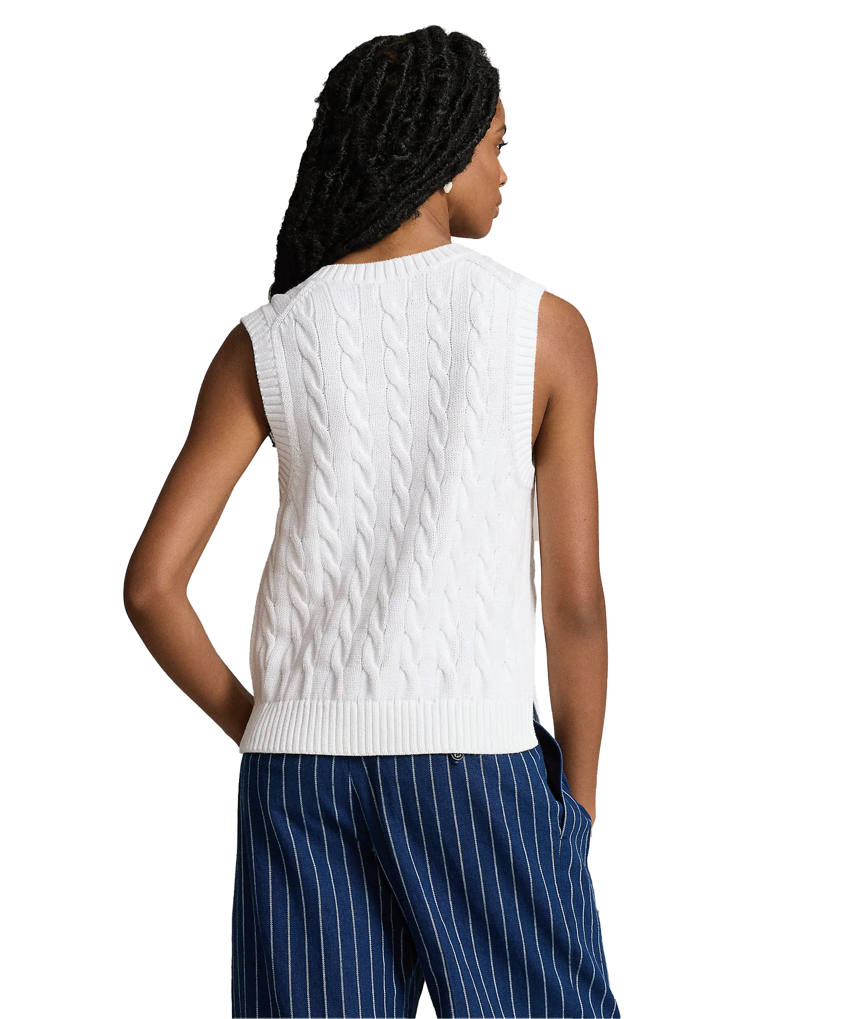 Cable-knit Cotton V-neck Sweater Vest - White