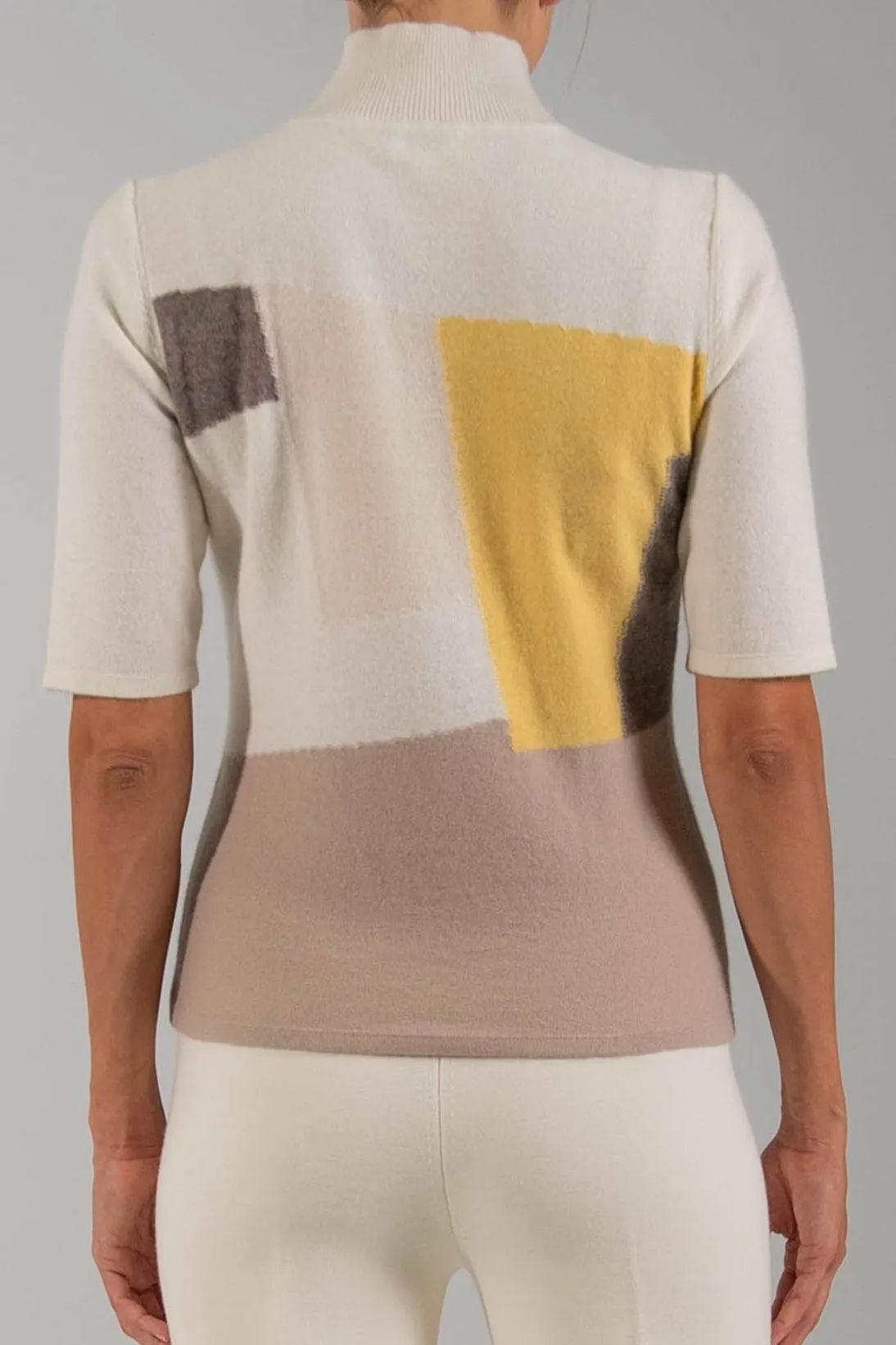 CASHMERE COLOR BLOCK MOCK TEE