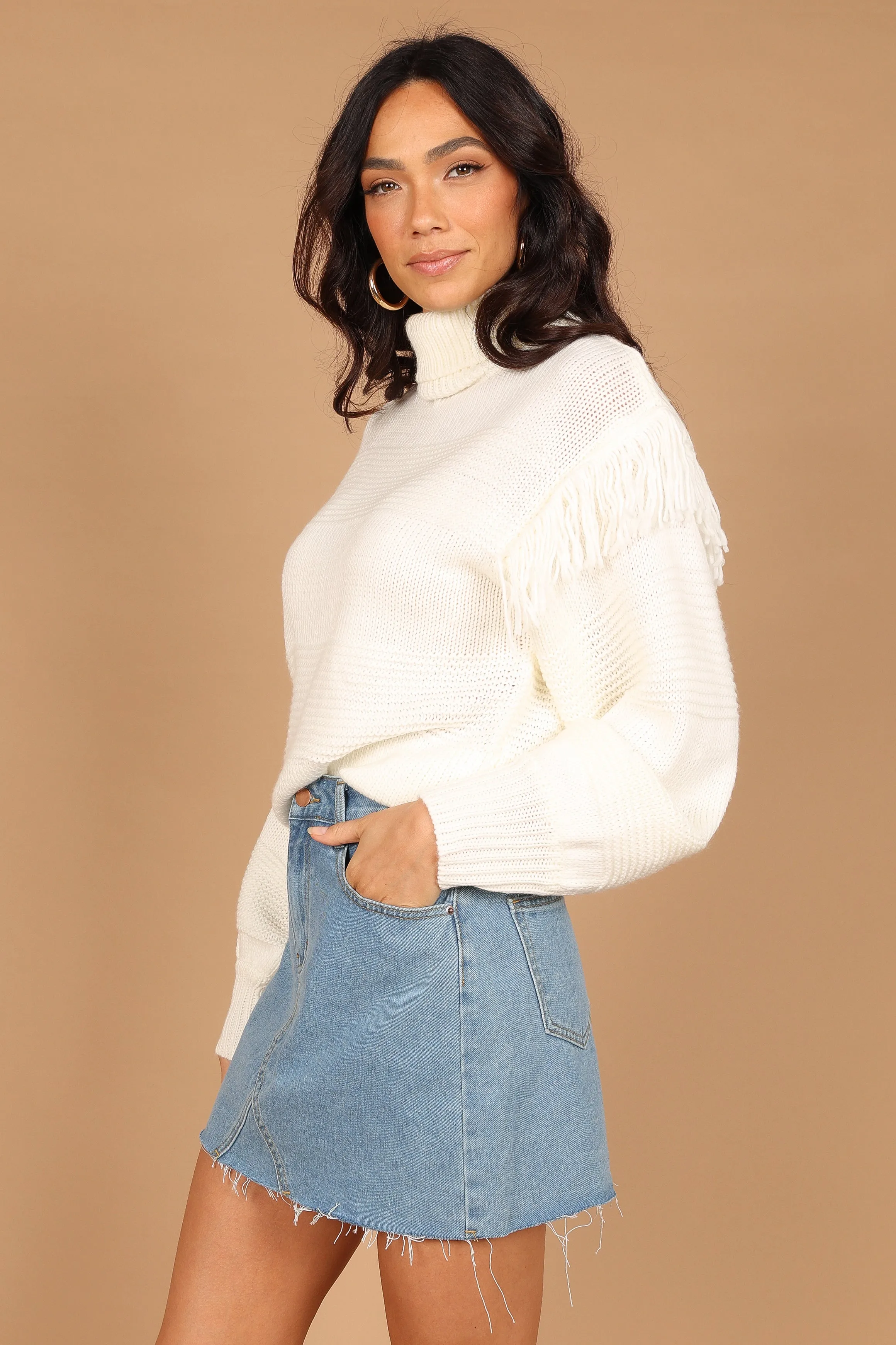 Christie Fringe Knit Sweater - Cream