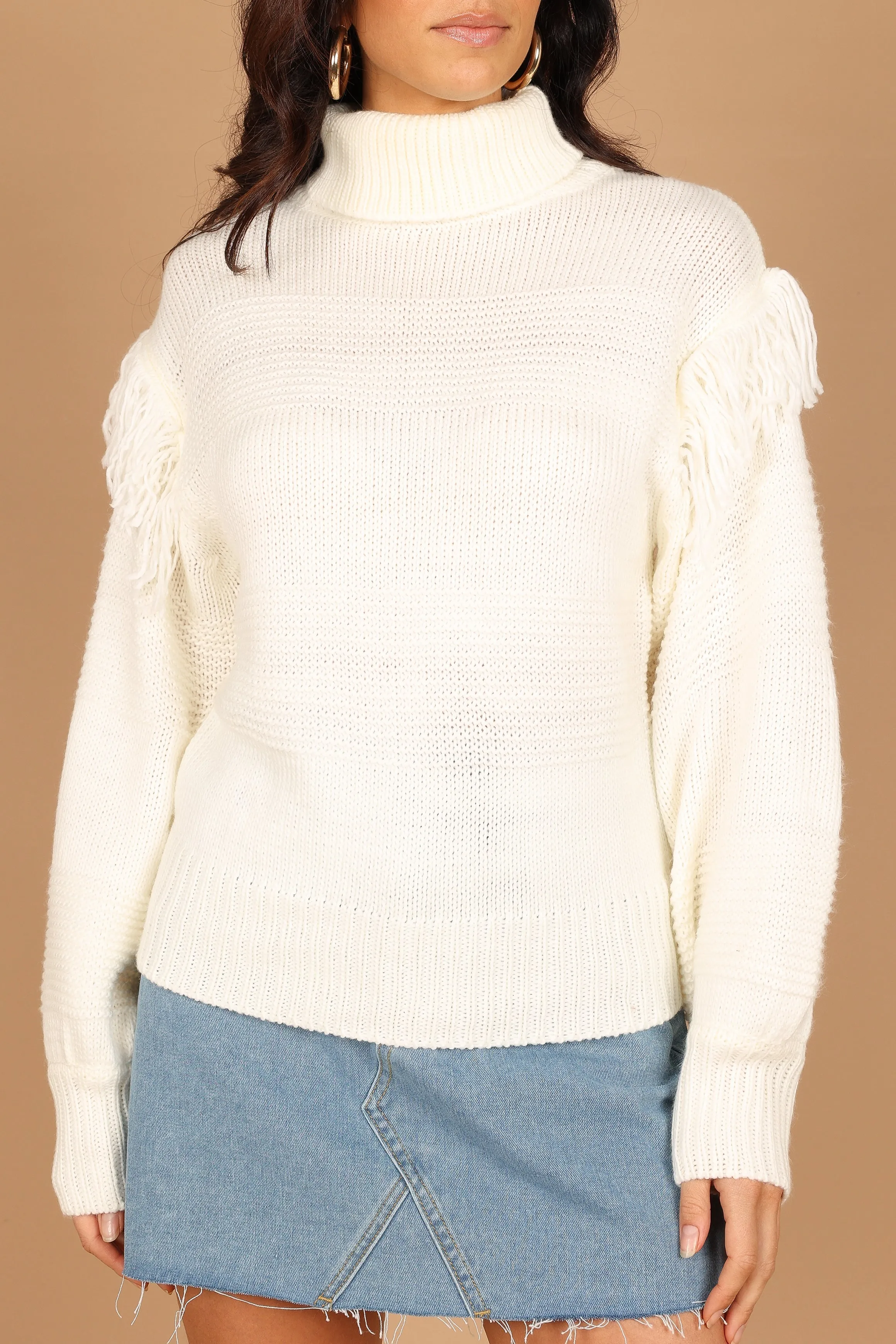 Christie Fringe Knit Sweater - Cream