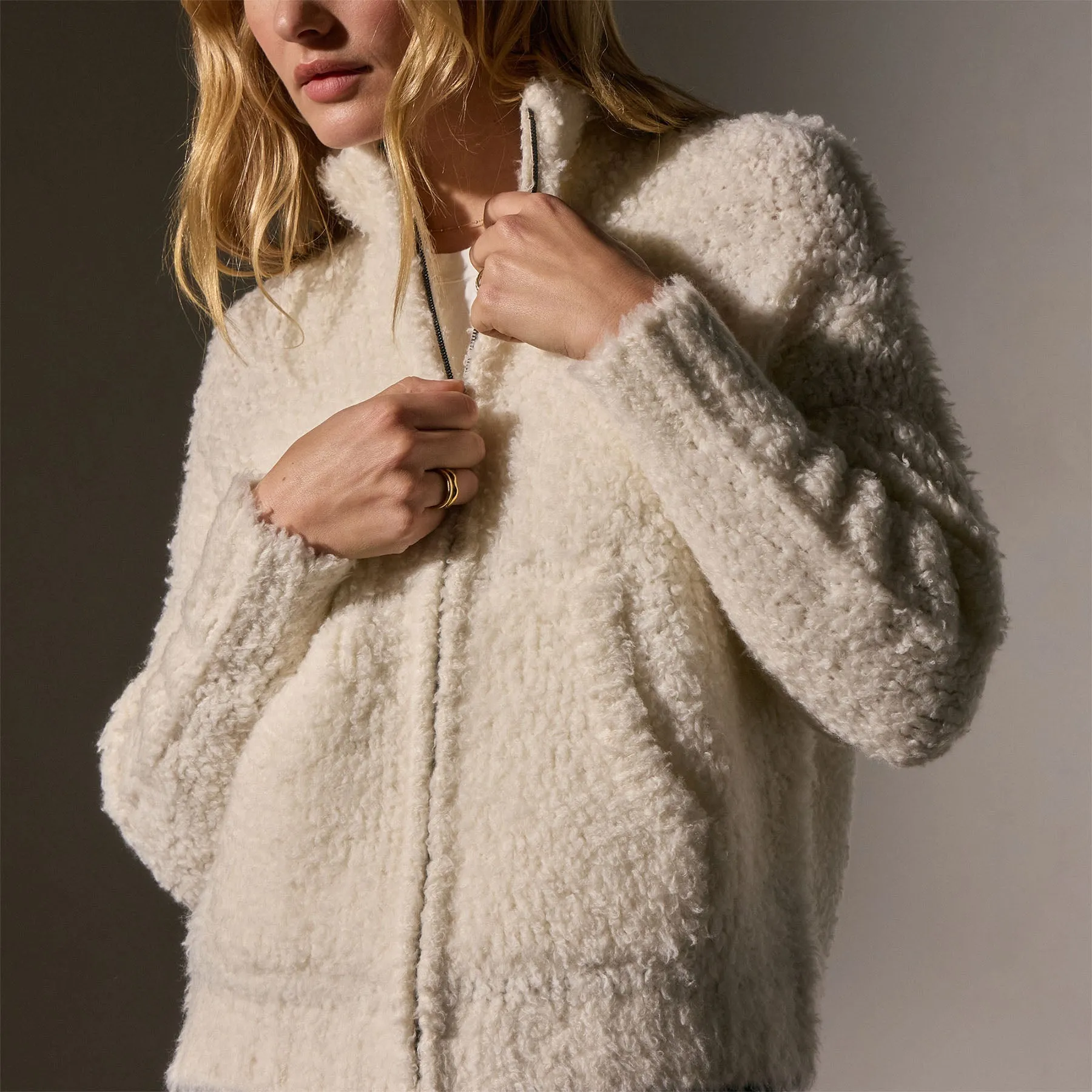 Cloud Knit Cashmere Zip Up - Ivory