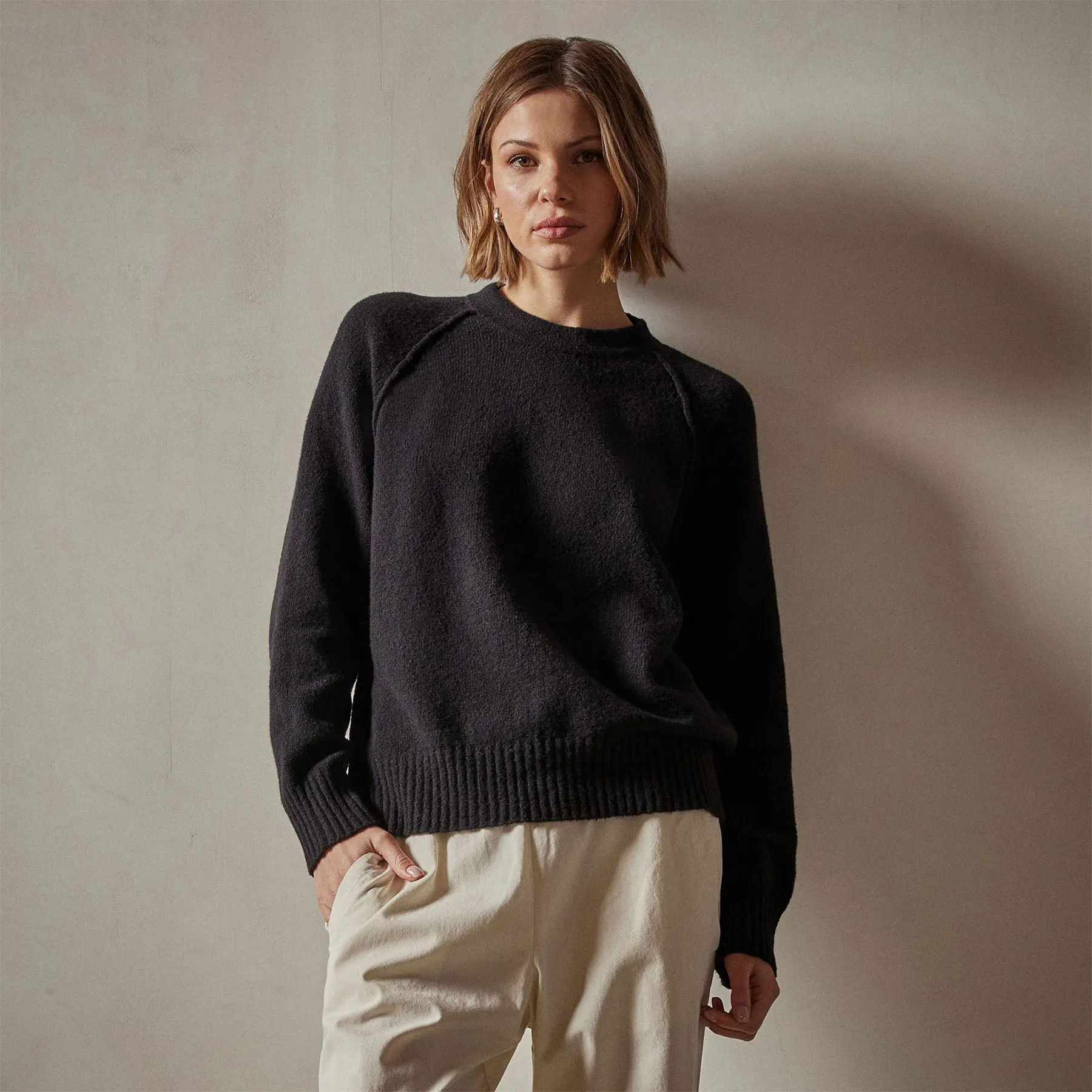 Cotton Cashmere Blend Pullover - Black